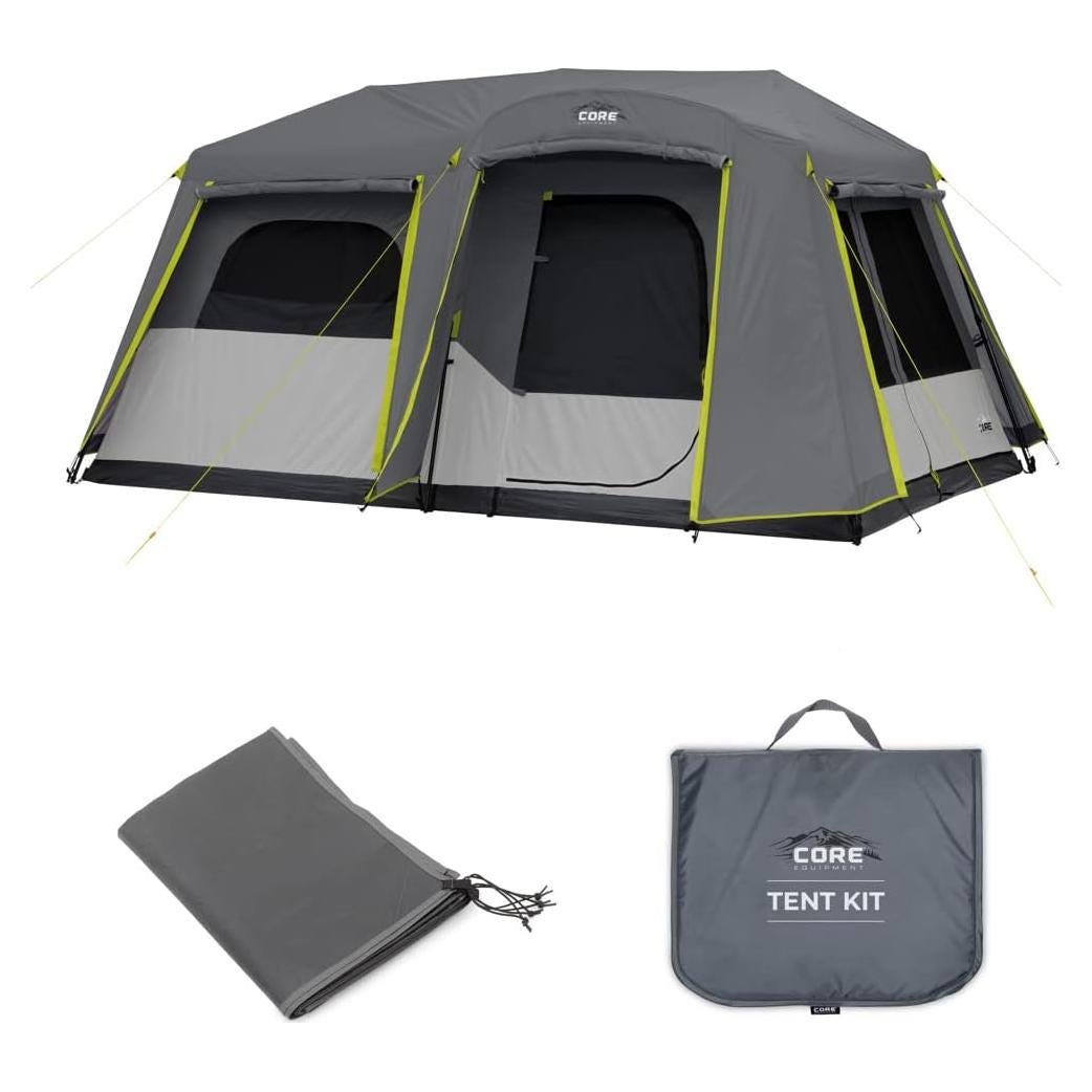 CORE 9 Person Instant Cabin Tent with Full Rainfly with Footprint and Tent Kit