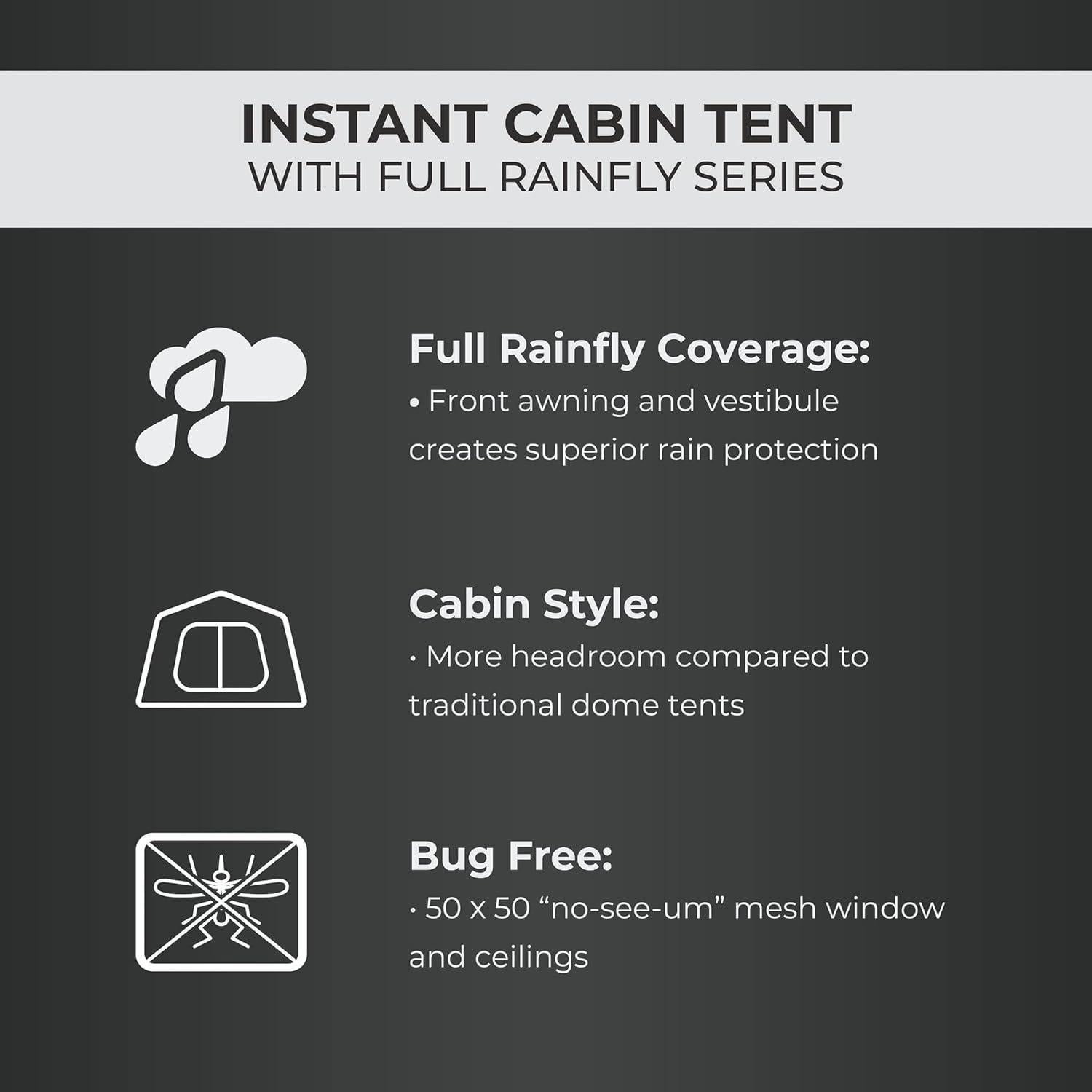CORE 9 Person Instant Cabin Tent with Full Rainfly with Footprint and Tent Kit