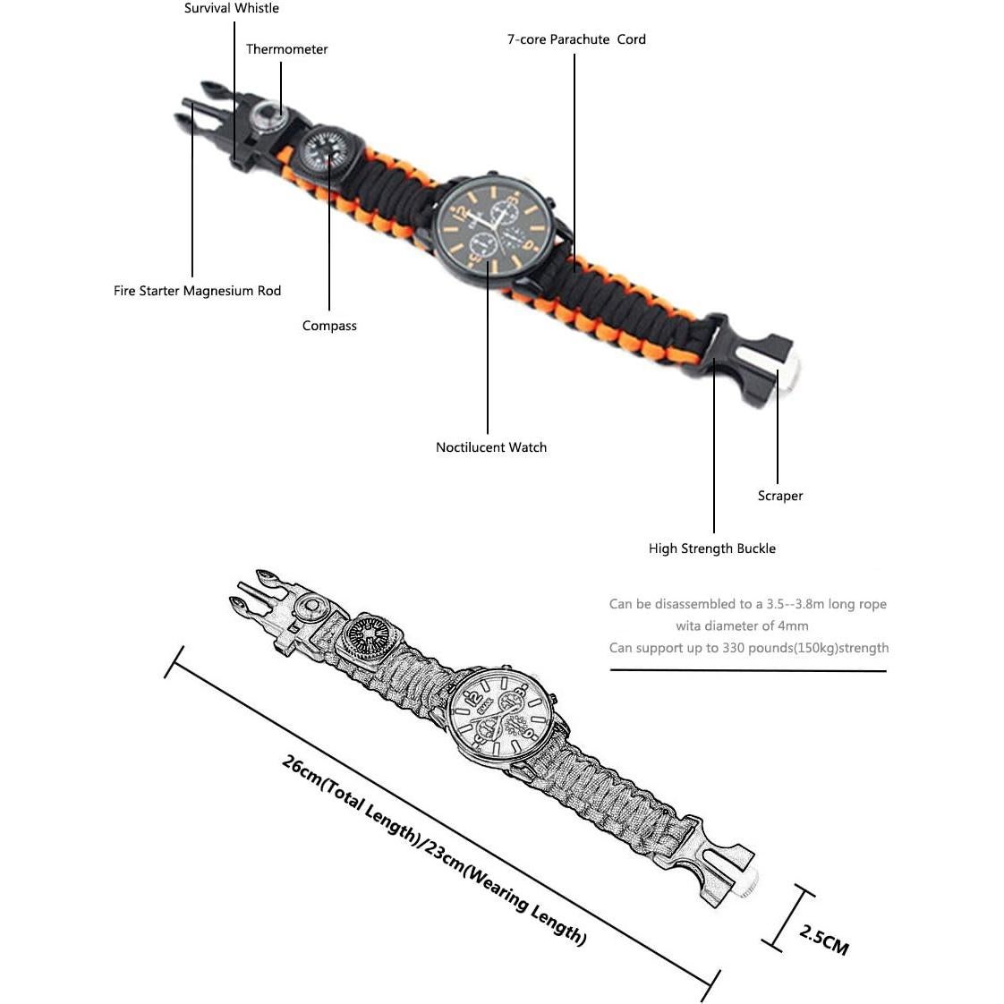 Pulsera de Supervivencia MansWill con Reloj y Herramientas