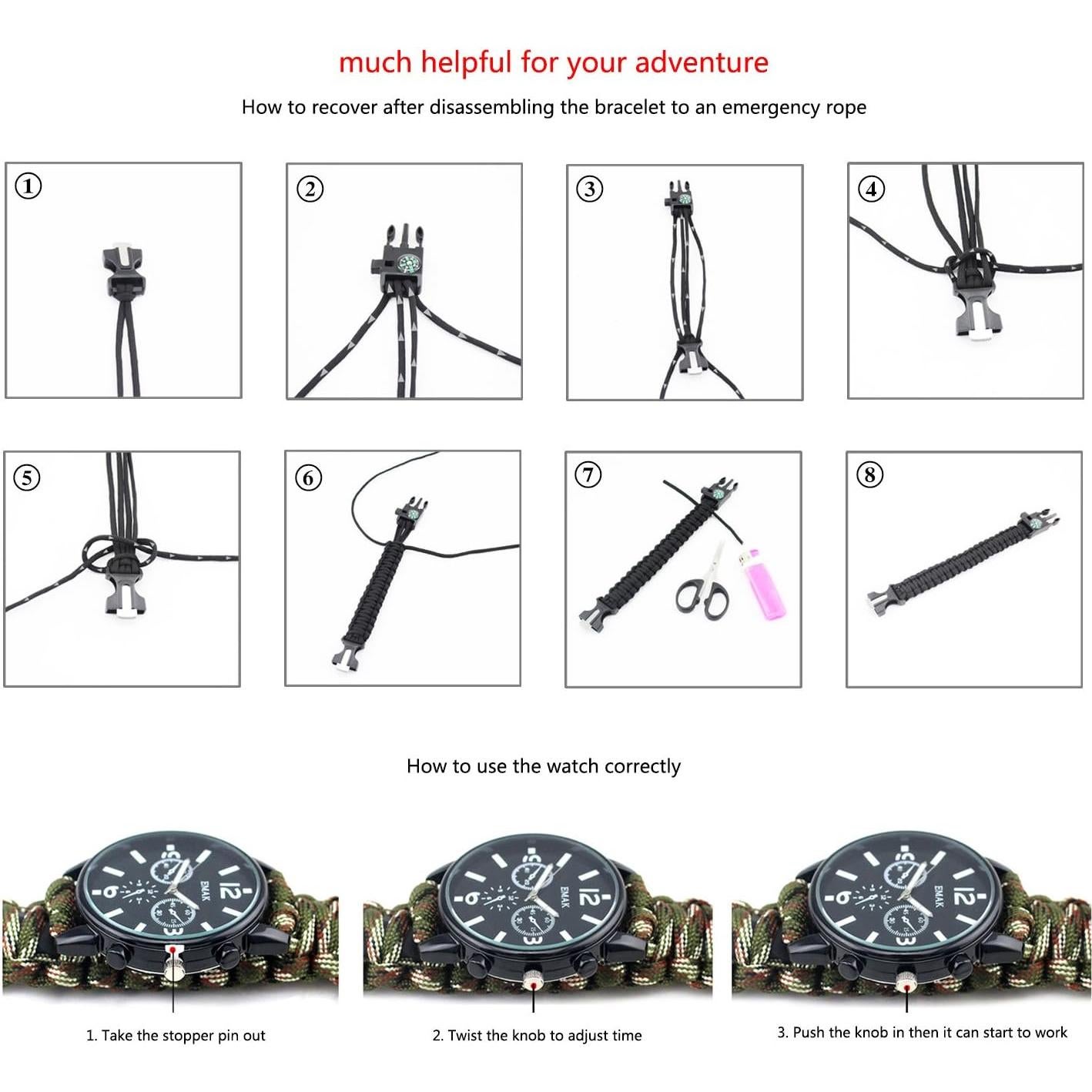 Pulsera de Supervivencia MansWill con Reloj y Herramientas