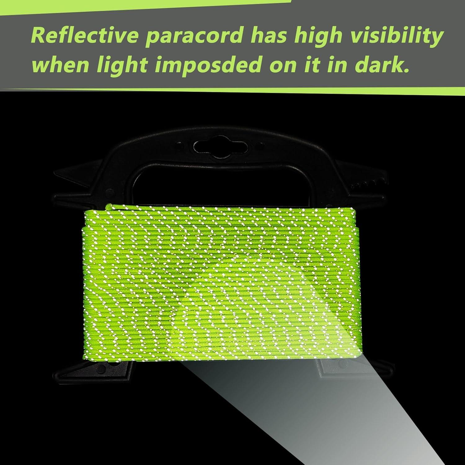 2mm Reflective Guyline Camping Paracord, 65 Feet 240lb Ultralight Thin Cord Rope for Tarp Rain Fly Tent Camping (Green)