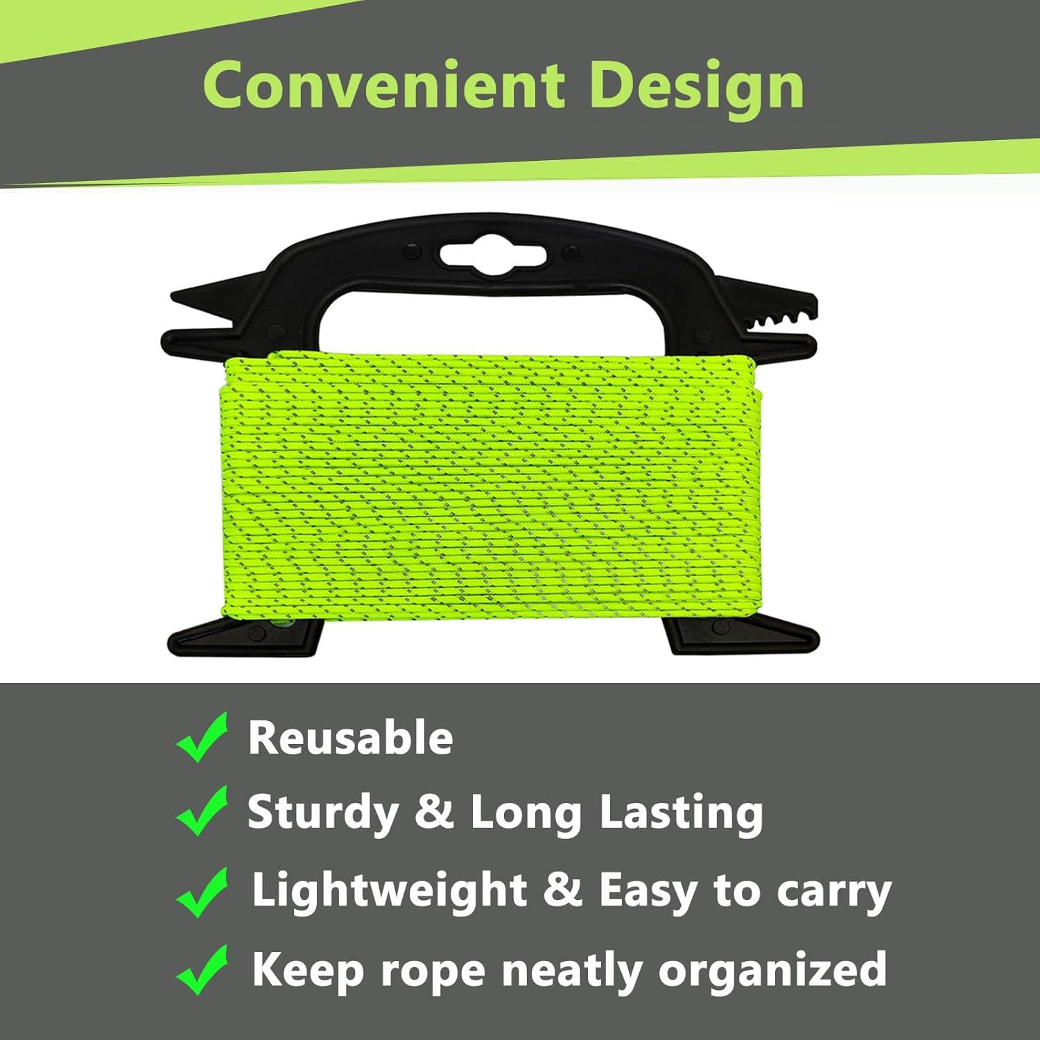 2mm Reflective Guyline Camping Paracord, 65 Feet 240lb Ultralight Thin Cord Rope for Tarp Rain Fly Tent Camping (Green)