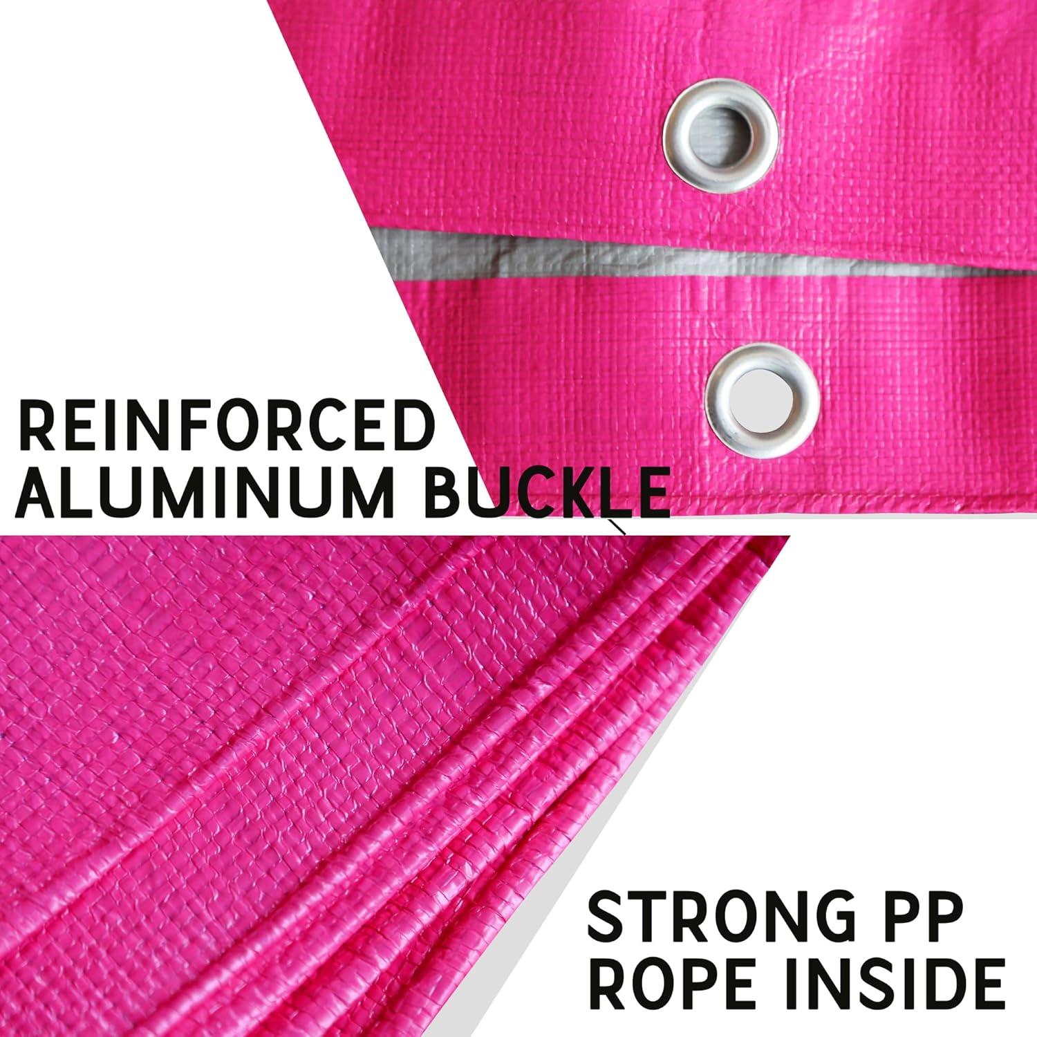 STARPYNG-12 Mil Pink/Silver 15x15 Feet Tarp-Heavy Duty Poly Tarp-Cover,Waterproof, UV Resistant, Weather Resistant, Cover Cars, Boats, Courtyards,Camping
