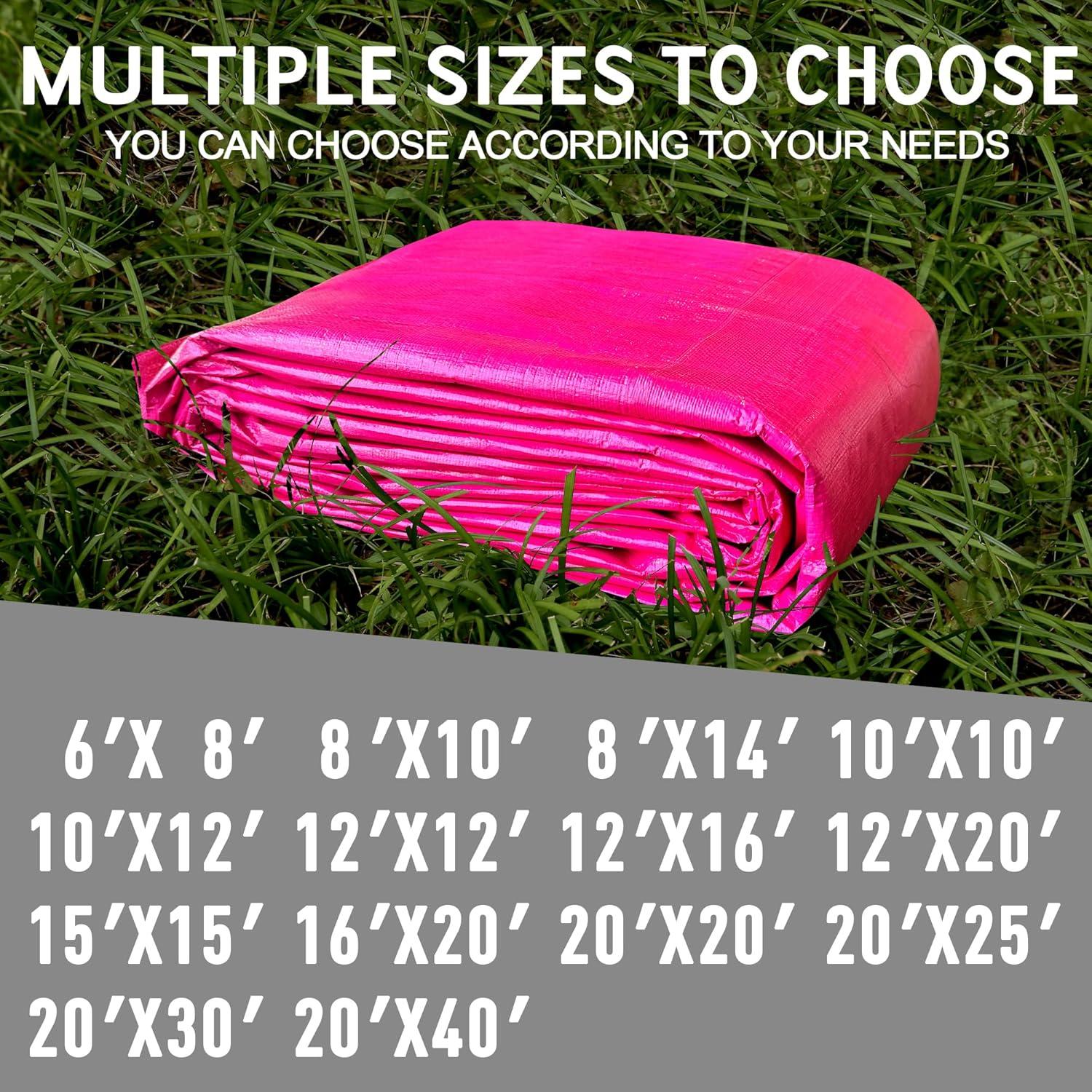 STARPYNG-12 Mil Pink/Silver 15x15 Feet Tarp-Heavy Duty Poly Tarp-Cover,Waterproof, UV Resistant, Weather Resistant, Cover Cars, Boats, Courtyards,Camping