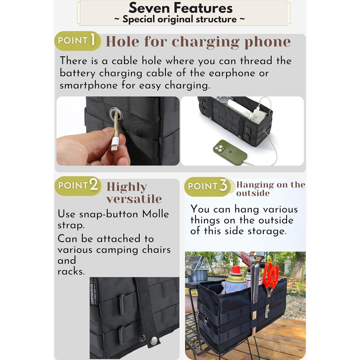 Bolsa de Almacenamiento Lateral Camping Moon Negra 13x35x16cm