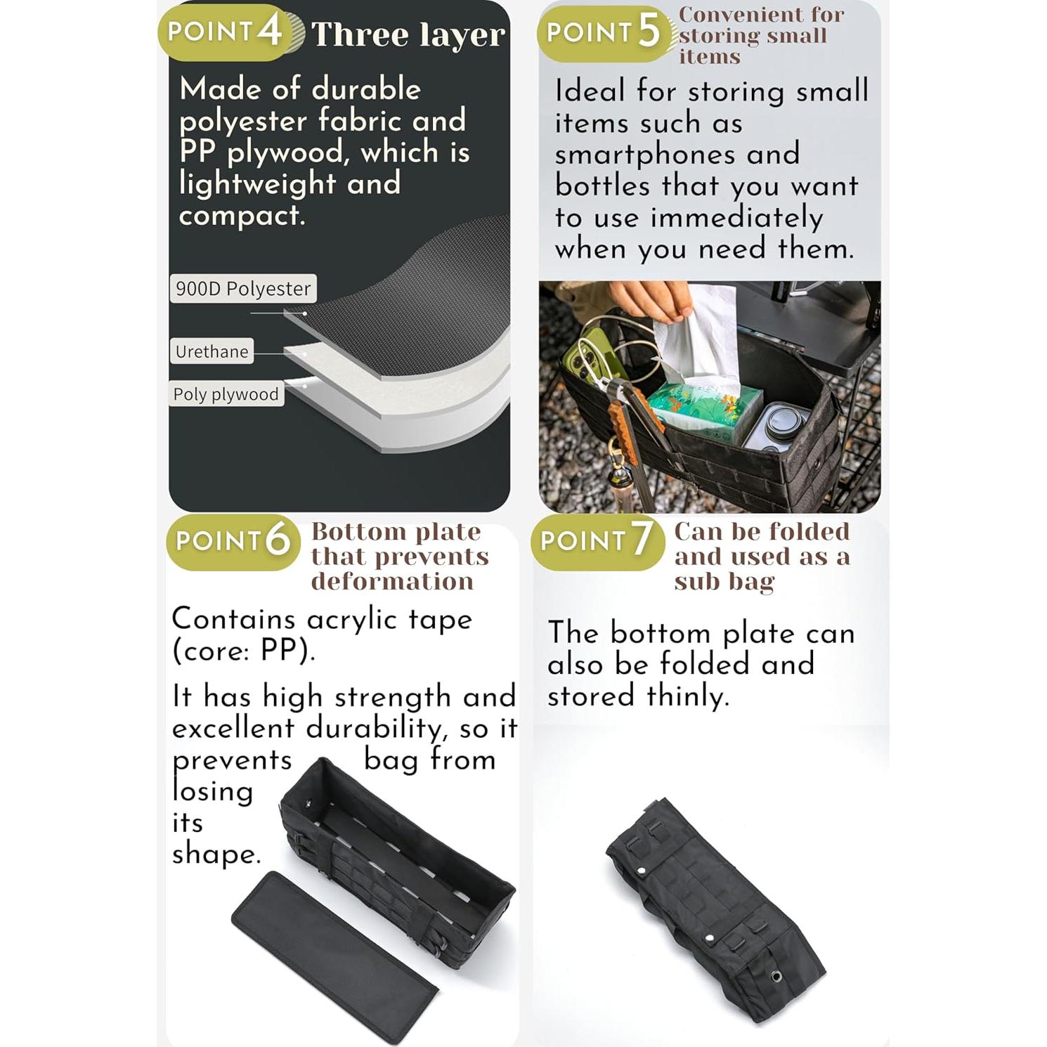 Bolsa de Almacenamiento Lateral Camping Moon Negra 13x35x16cm