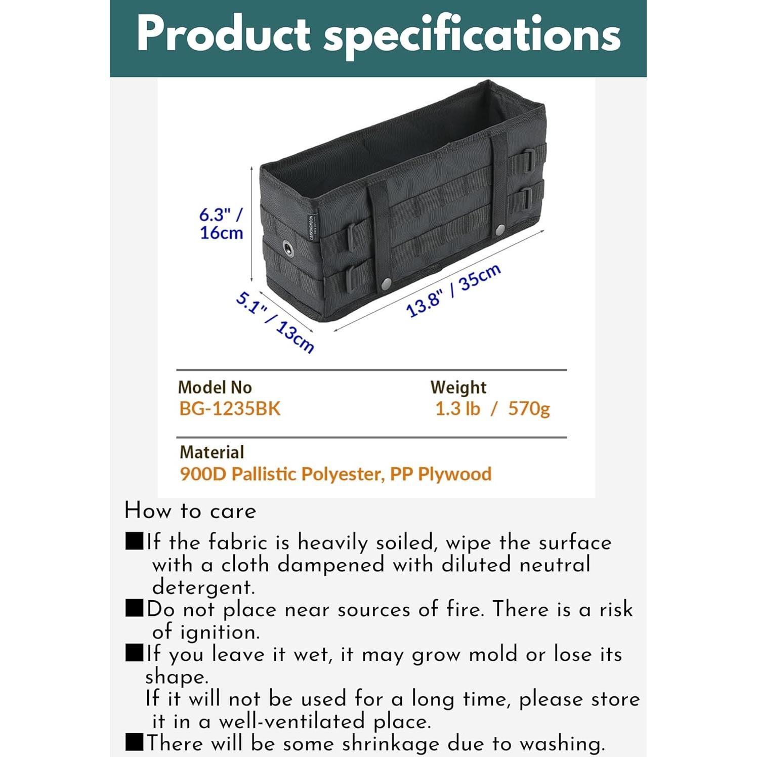 Bolsa de Almacenamiento Lateral Camping Moon Negra 13x35x16cm