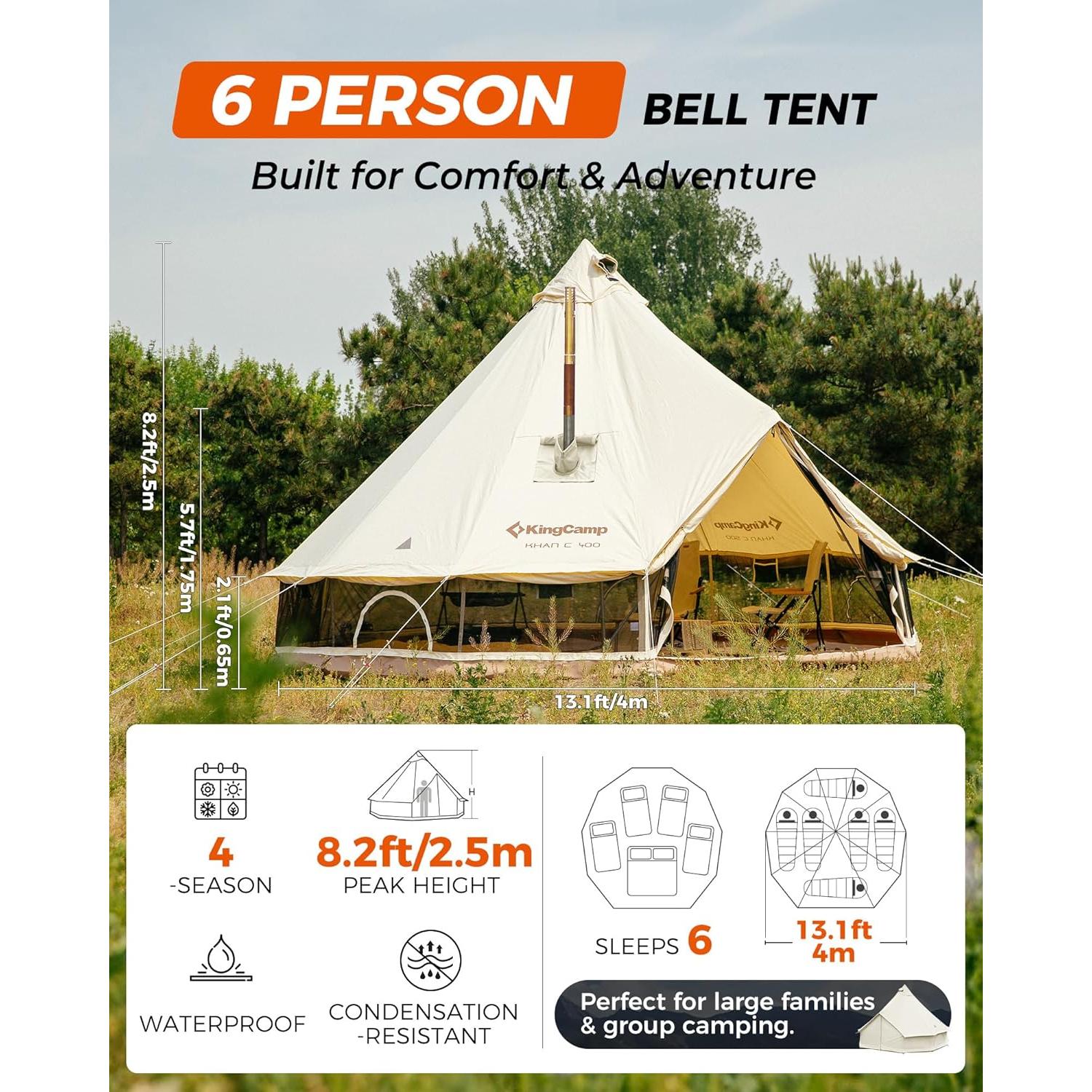 Tienda Campana KingCamp 4 Estaciones 6 Personas Impermeable
