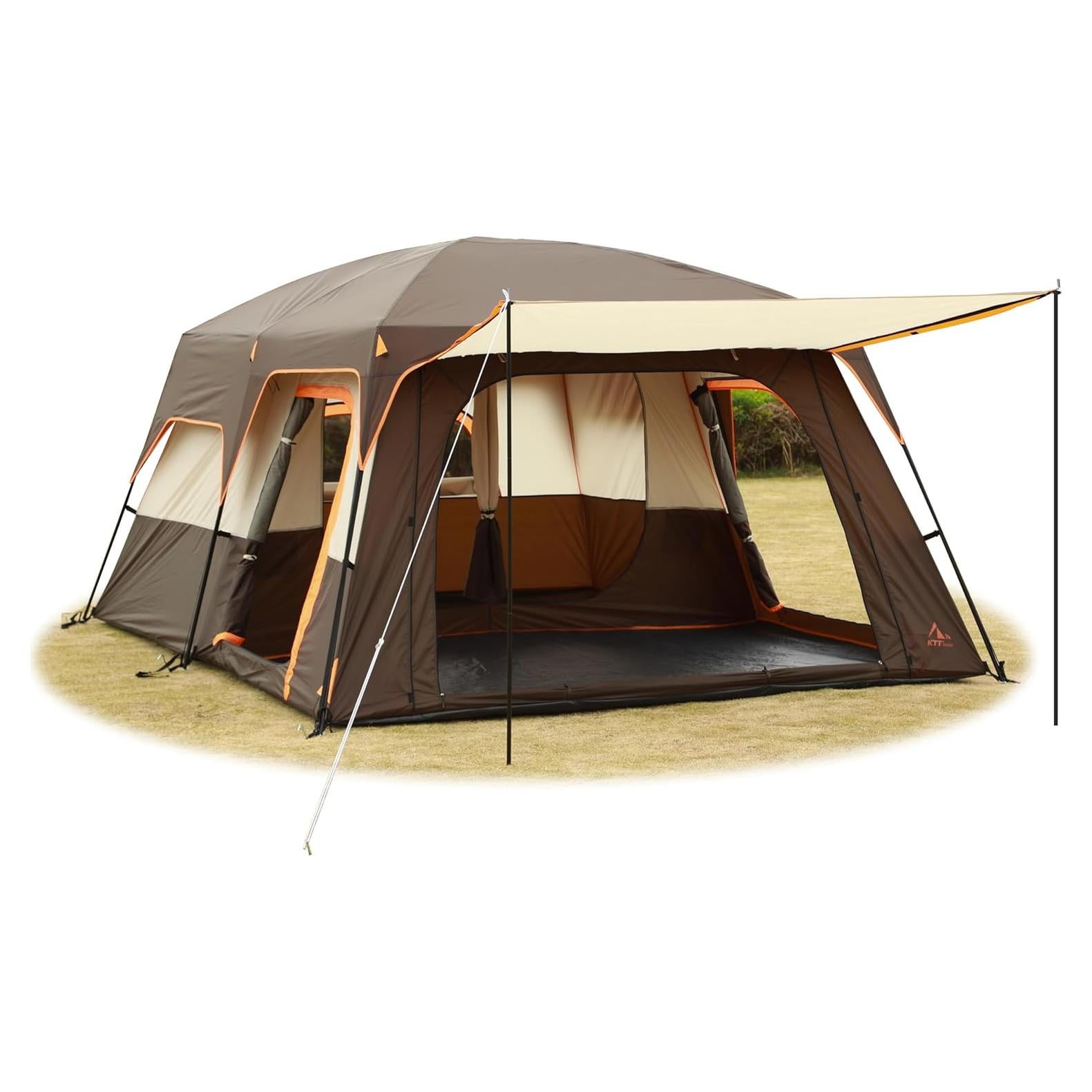Carpa KTT Extra Grande para 12 Personas, Impermeable, 2 Habitaciones
