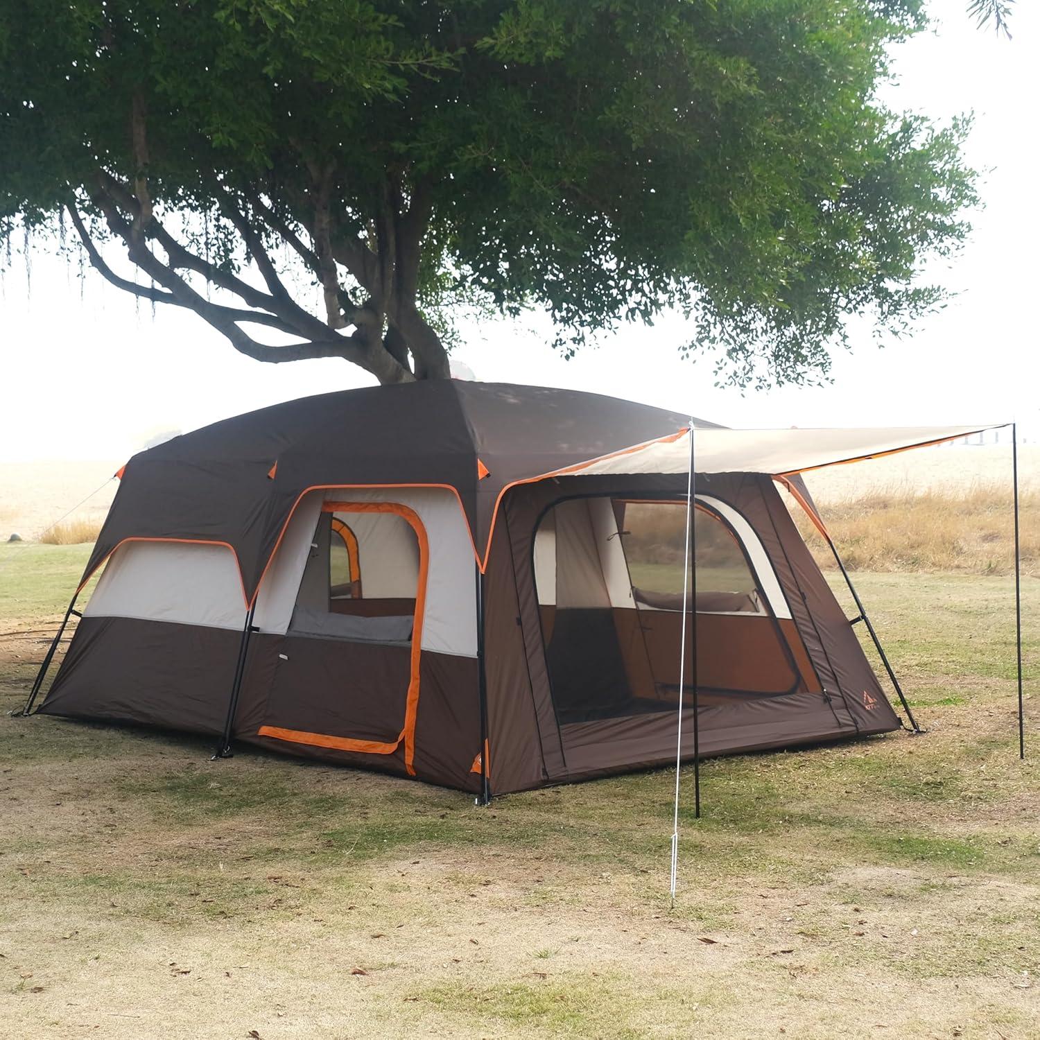 Carpa KTT Extra Grande para 12 Personas, Impermeable, 2 Habitaciones