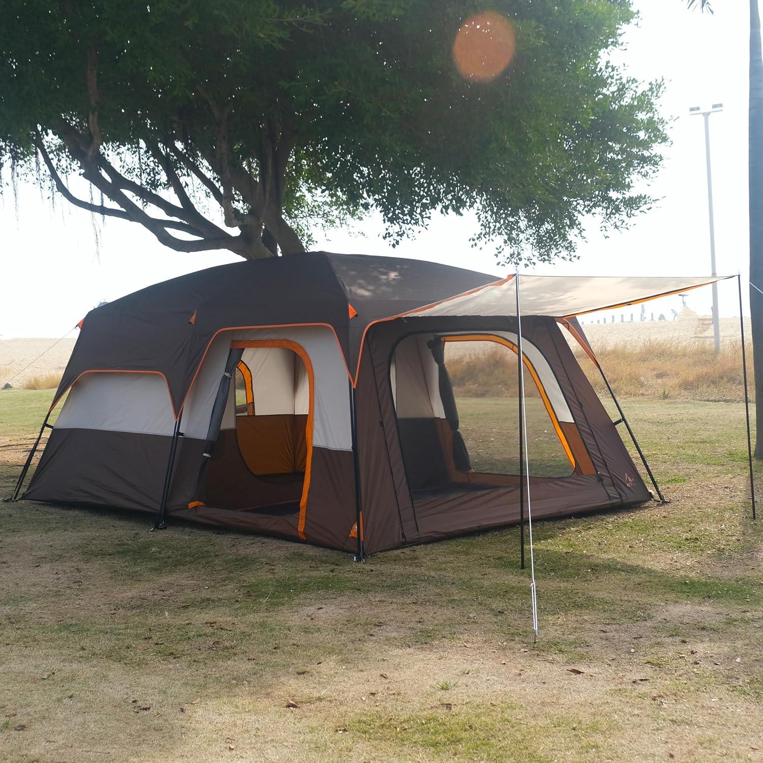 Carpa KTT Extra Grande para 12 Personas, Impermeable, 2 Habitaciones