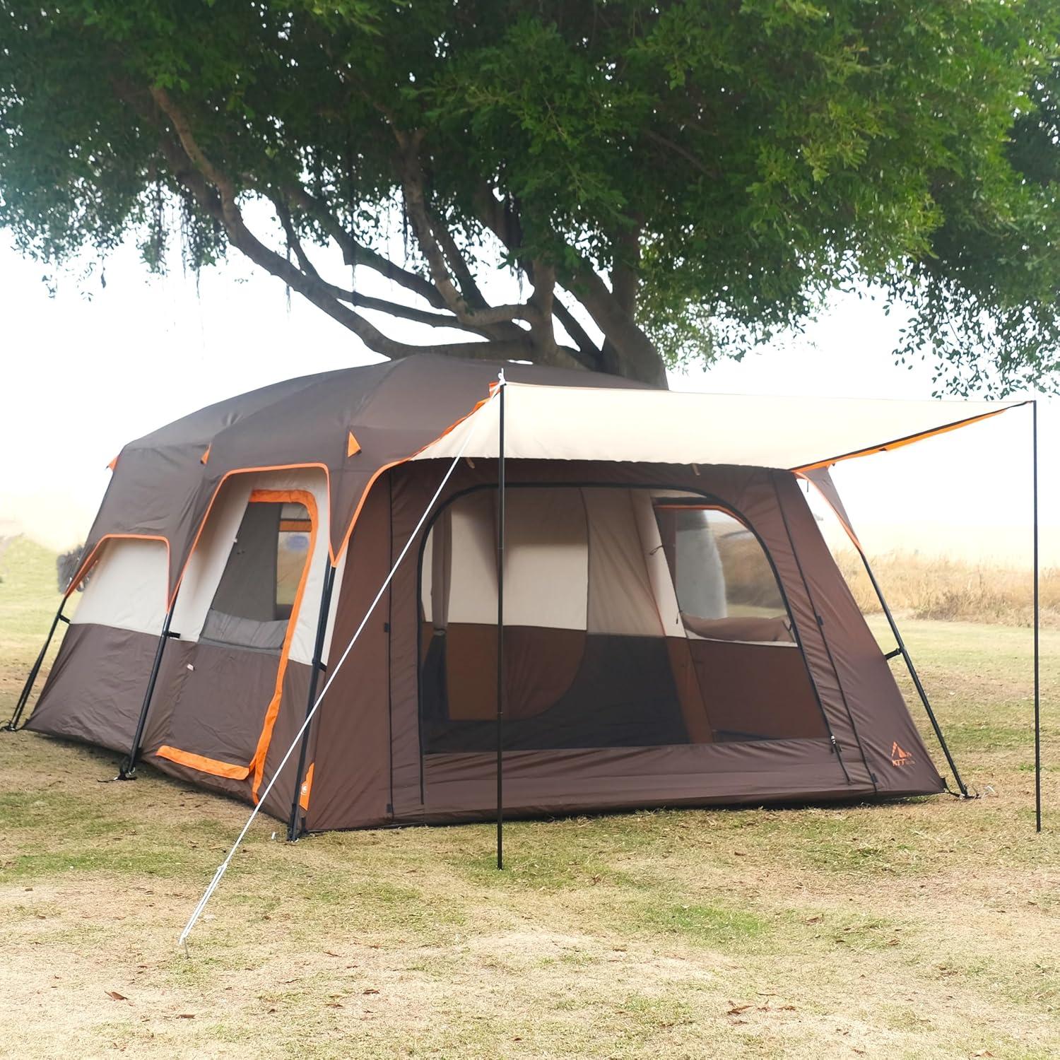 Carpa KTT Extra Grande para 12 Personas, Impermeable, 2 Habitaciones