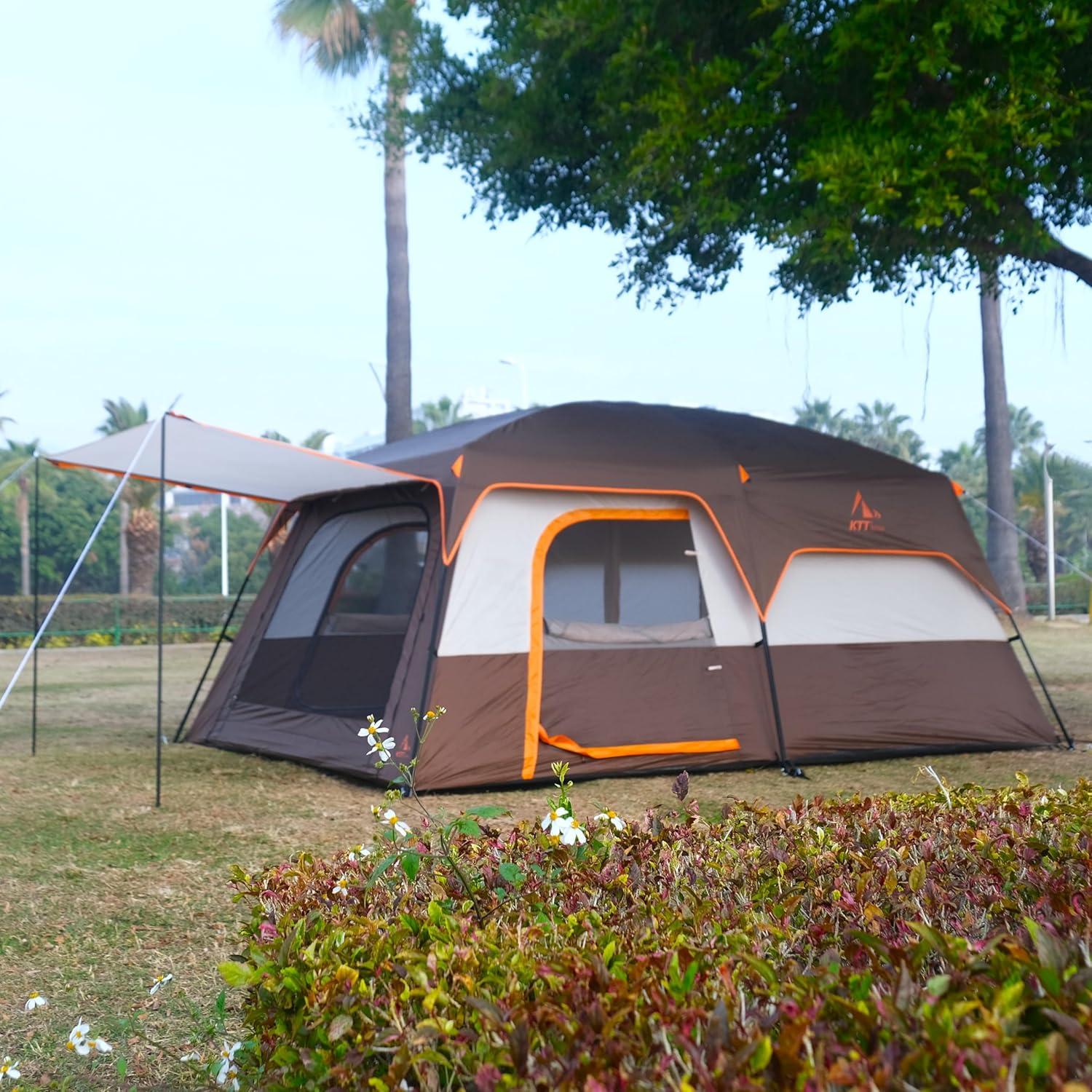 Carpa KTT Extra Grande para 12 Personas, Impermeable, 2 Habitaciones