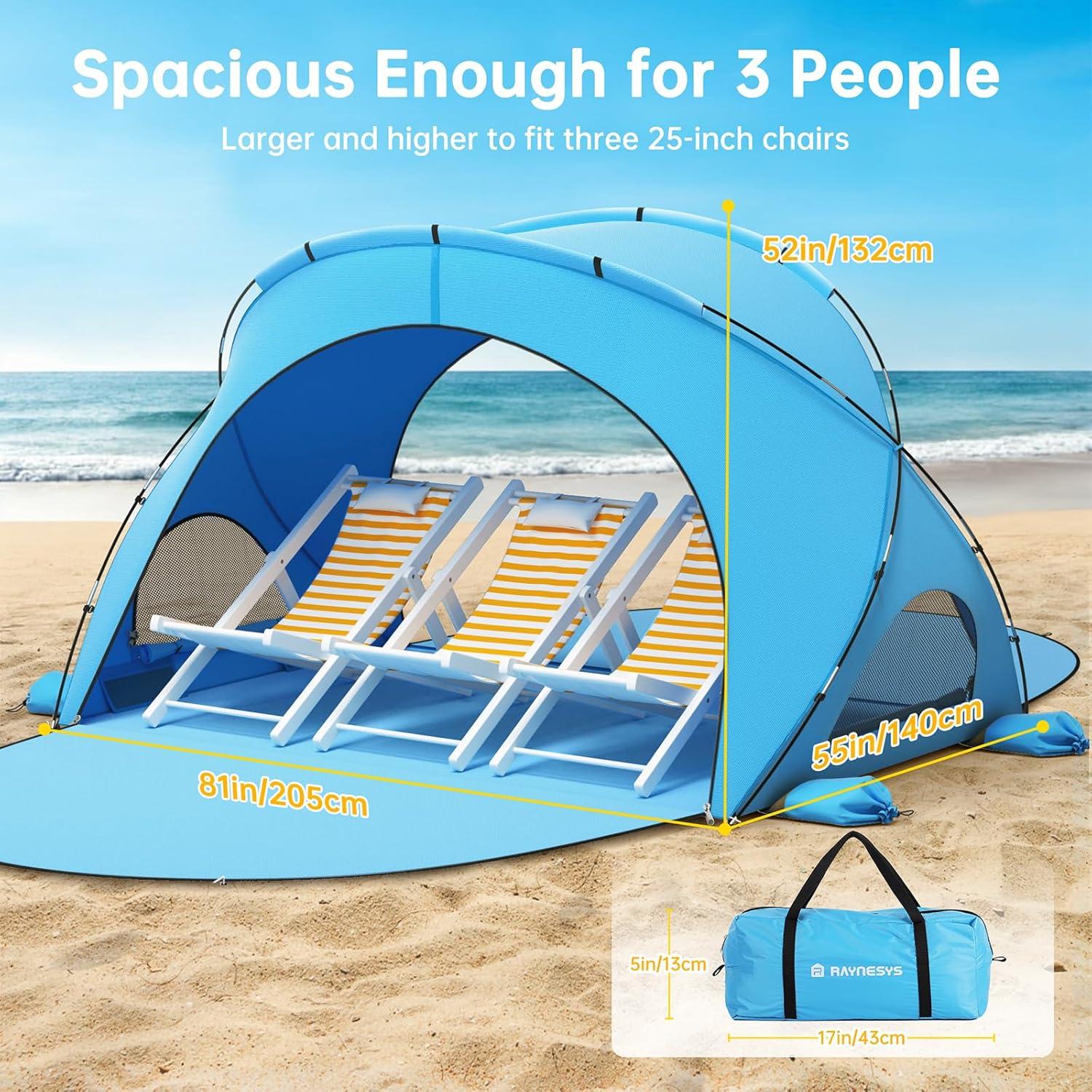 Tienda de Playa Raynesys para 3 Personas con Protección UV UPF50+