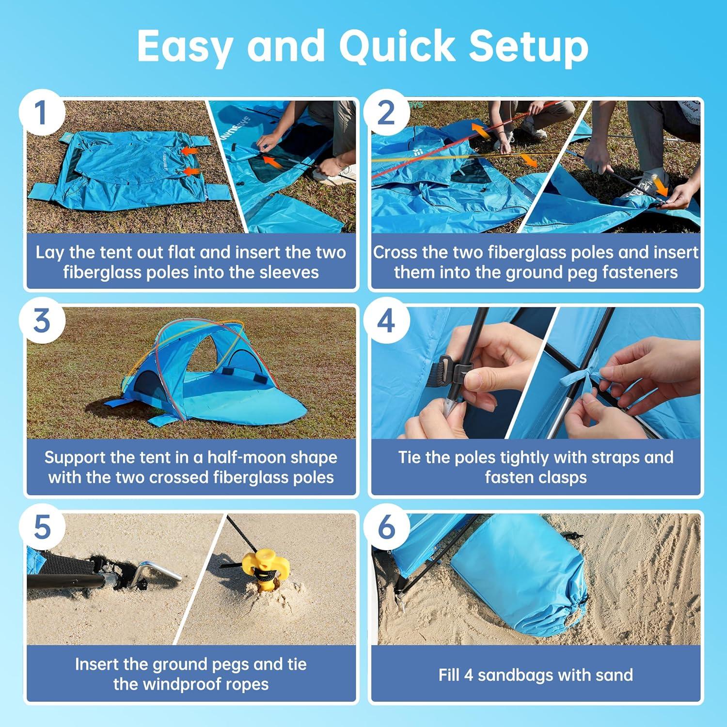 Tienda de Playa Raynesys para 3 Personas con Protección UV UPF50+