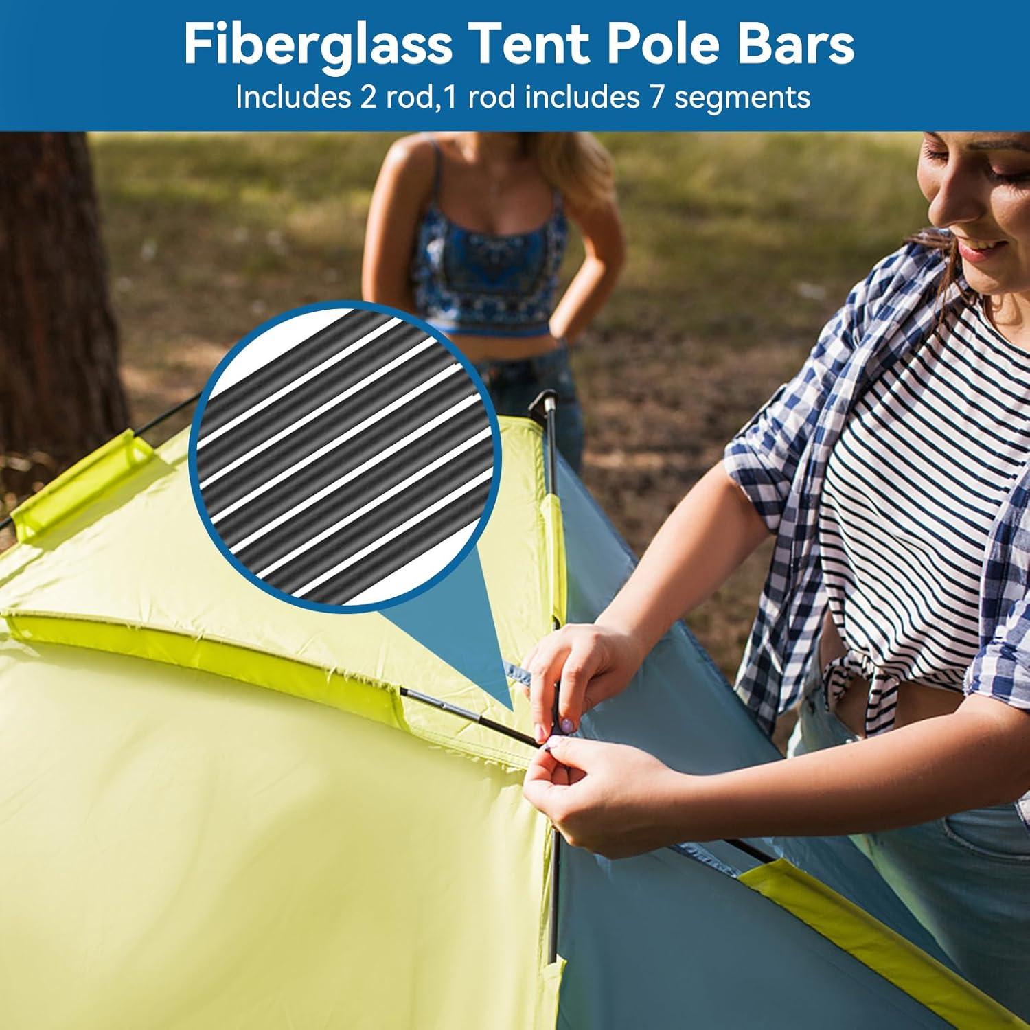 Tent Replacement Pole, 3.96m Camping Tent Poles Replacement for 3-4 People Fiberglass Bars Outdoor Support Rods Awning Frames Kit for Hiking Outdoor Activity