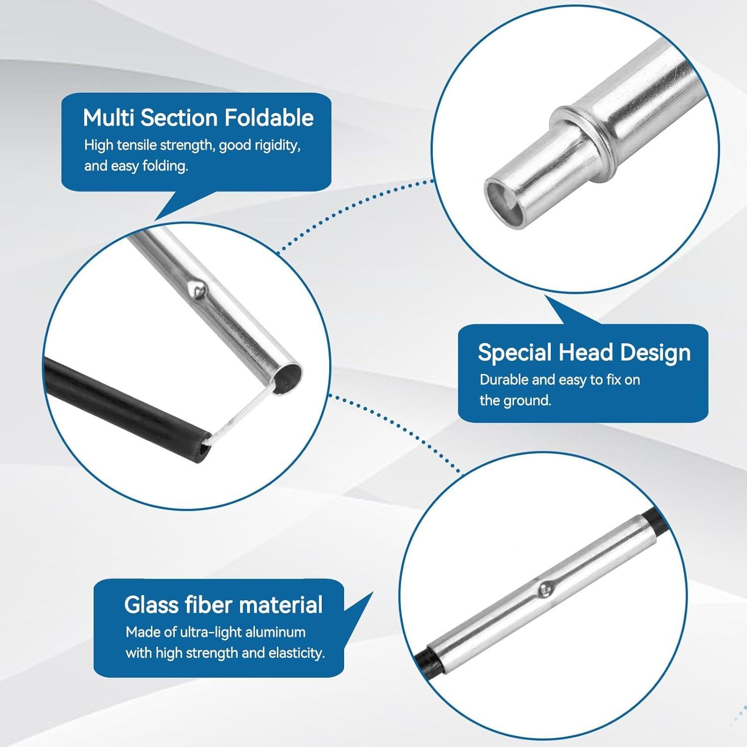 Tent Replacement Pole, 3.96m Camping Tent Poles Replacement for 3-4 People Fiberglass Bars Outdoor Support Rods Awning Frames Kit for Hiking Outdoor Activity