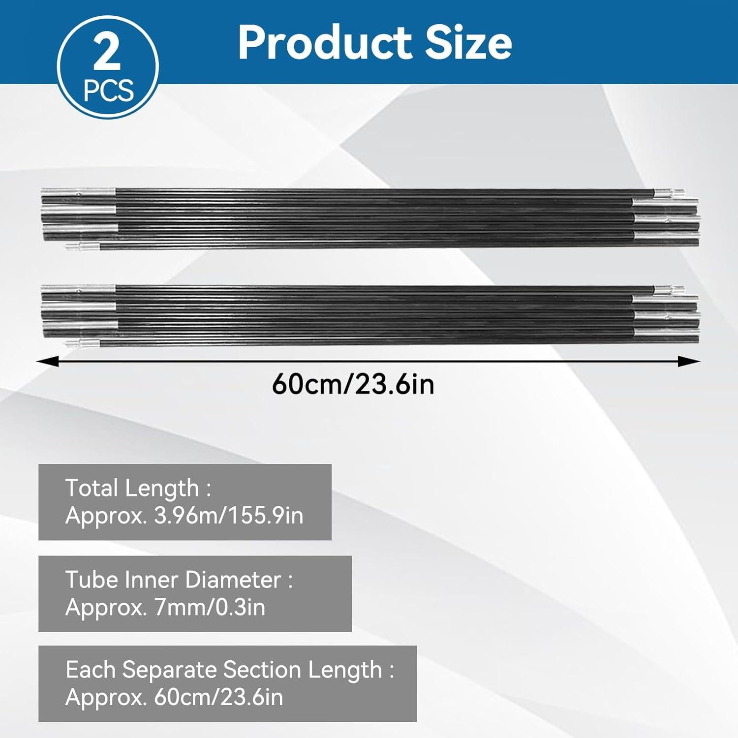 Tent Replacement Pole, 3.96m Camping Tent Poles Replacement for 3-4 People Fiberglass Bars Outdoor Support Rods Awning Frames Kit for Hiking Outdoor Activity