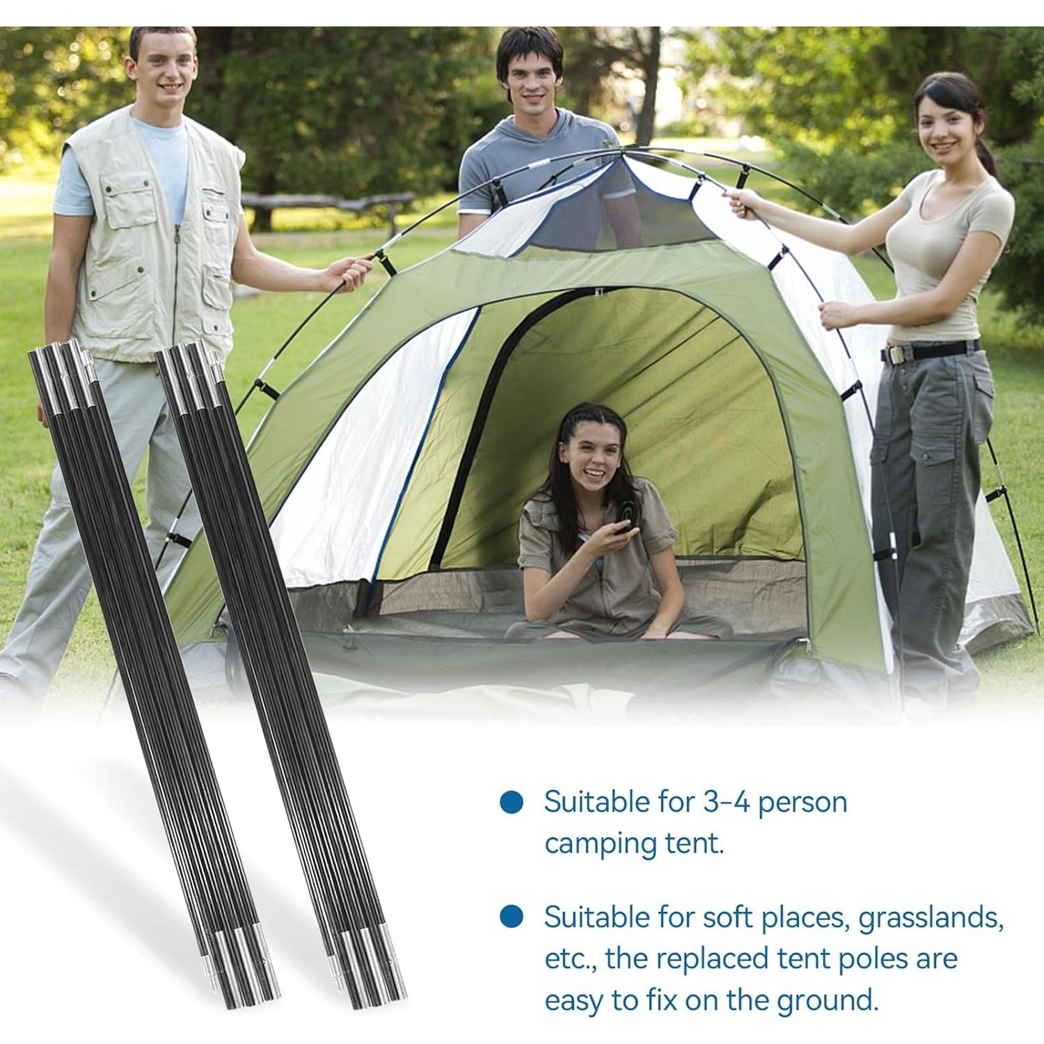 Tent Replacement Pole, 3.96m Camping Tent Poles Replacement for 3-4 People Fiberglass Bars Outdoor Support Rods Awning Frames Kit for Hiking Outdoor Activity