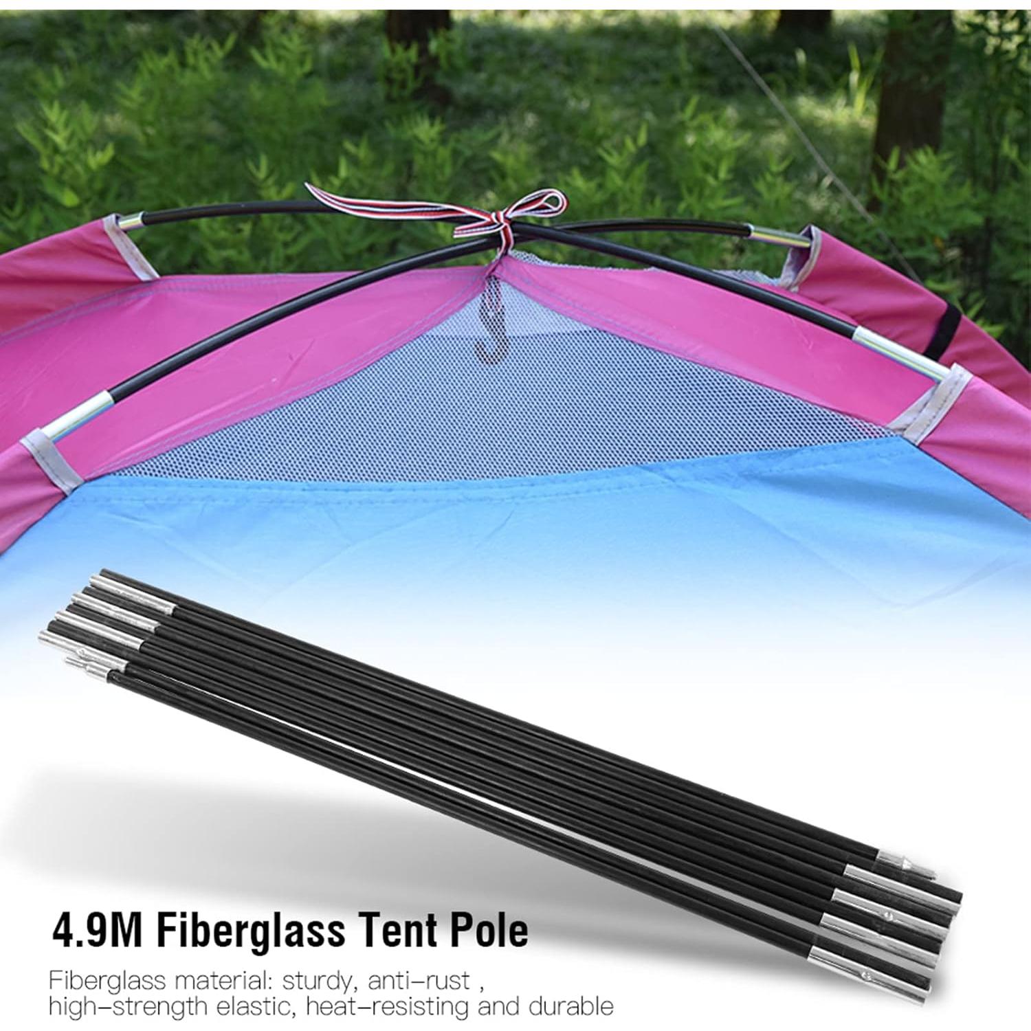 Trail Replacement Parts Trail Tent Replacement Poles Tent Poles Replacement Fiberglass Tent Pole 4.9M Camping Tent Pole Bars Kit for Spare Replacement, 9 Section Tent Support Rods Suitable