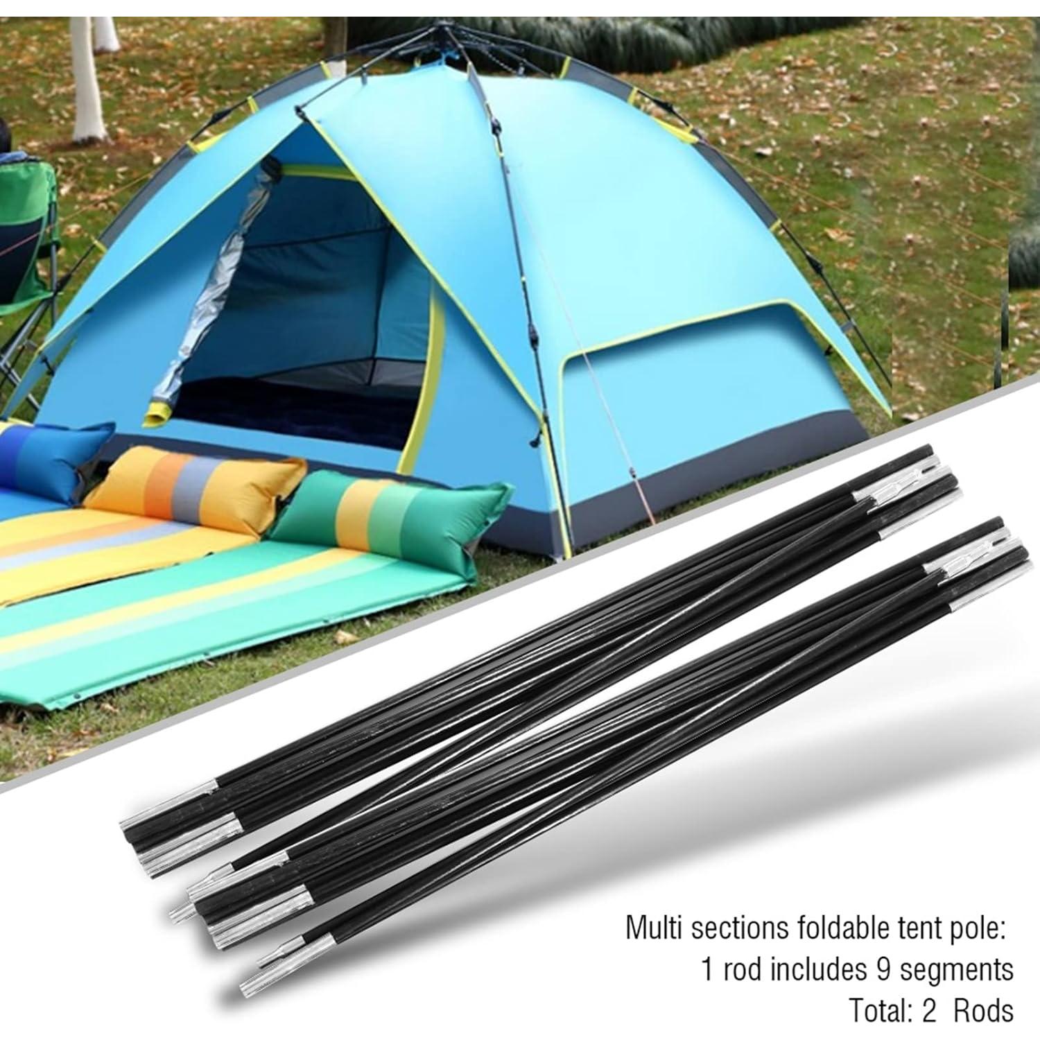 Trail Replacement Parts Trail Tent Replacement Poles Tent Poles Replacement Fiberglass Tent Pole 4.9M Camping Tent Pole Bars Kit for Spare Replacement, 9 Section Tent Support Rods Suitable