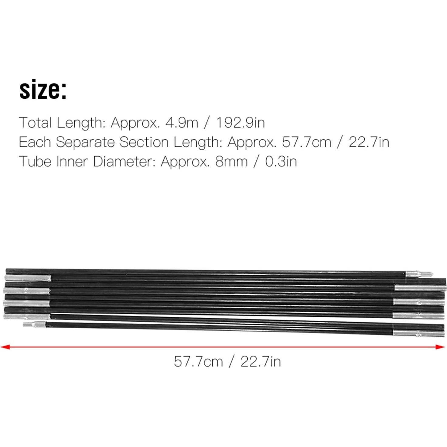 Trail Replacement Parts Trail Tent Replacement Poles Tent Poles Replacement Fiberglass Tent Pole 4.9M Camping Tent Pole Bars Kit for Spare Replacement, 9 Section Tent Support Rods Suitable