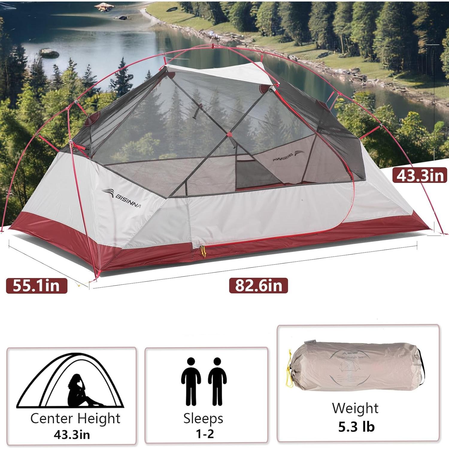 Tienda de Camping BISINNA 2 Personas 3 Temporadas Nylon Impermeable