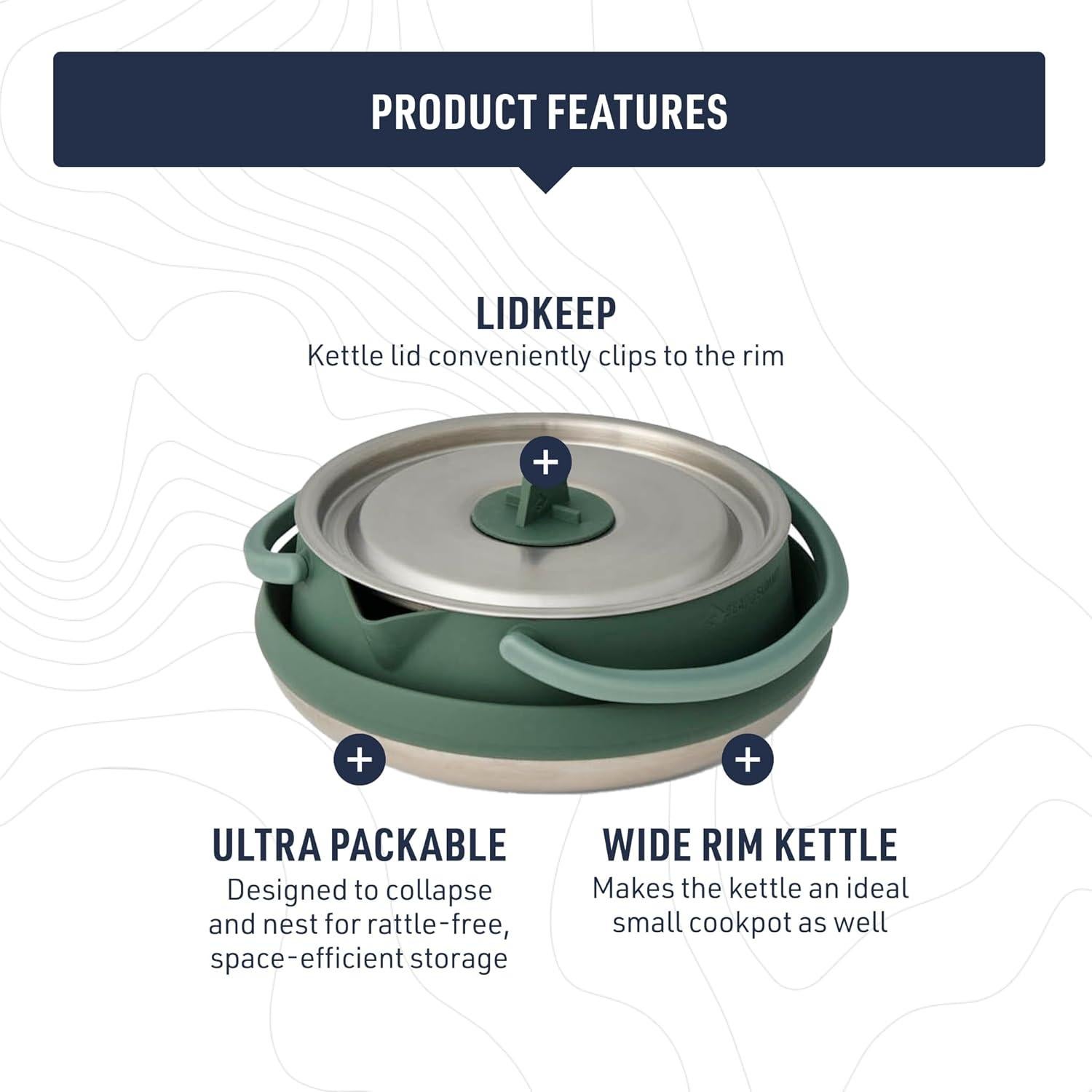 Detour Stainless Steel 1.6 Liter Collapsible Camp Kettle