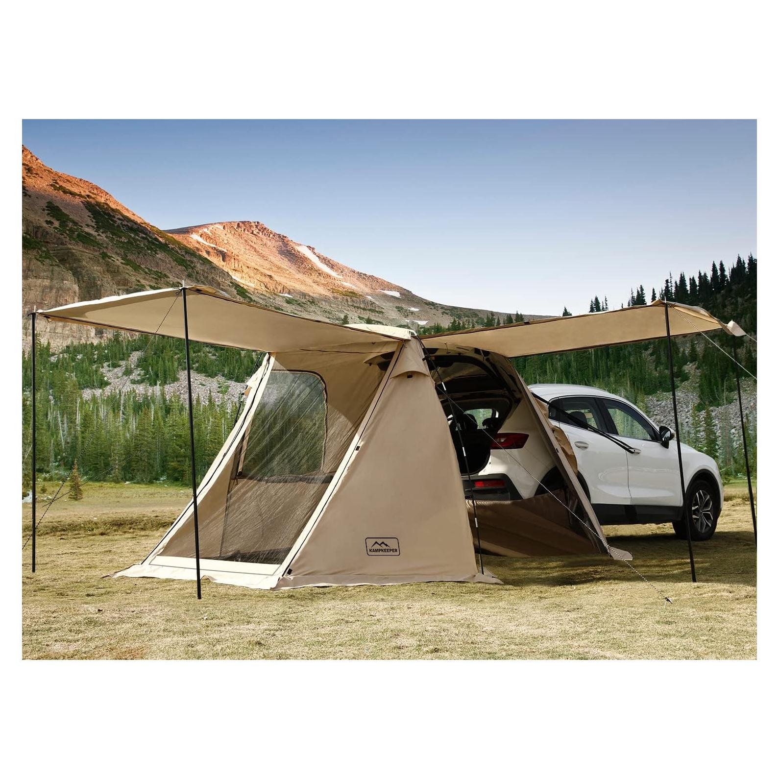 KAMPKEEPER SUV Car Tent, Tailgate Shade Awning Tent for Camping, Vehicle Camping Tents Outdoor Travel (Khaki)