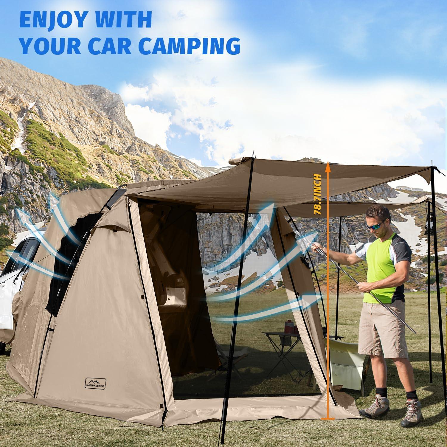 KAMPKEEPER SUV Car Tent, Tailgate Shade Awning Tent for Camping, Vehicle Camping Tents Outdoor Travel (Khaki)