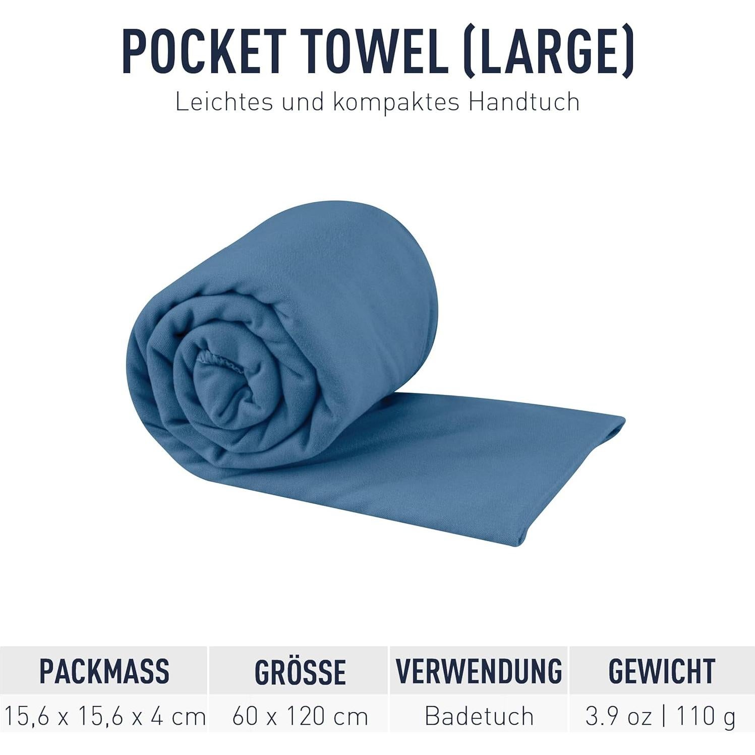 Toalla de bolsillo grande Sea to Summit microfibra azul