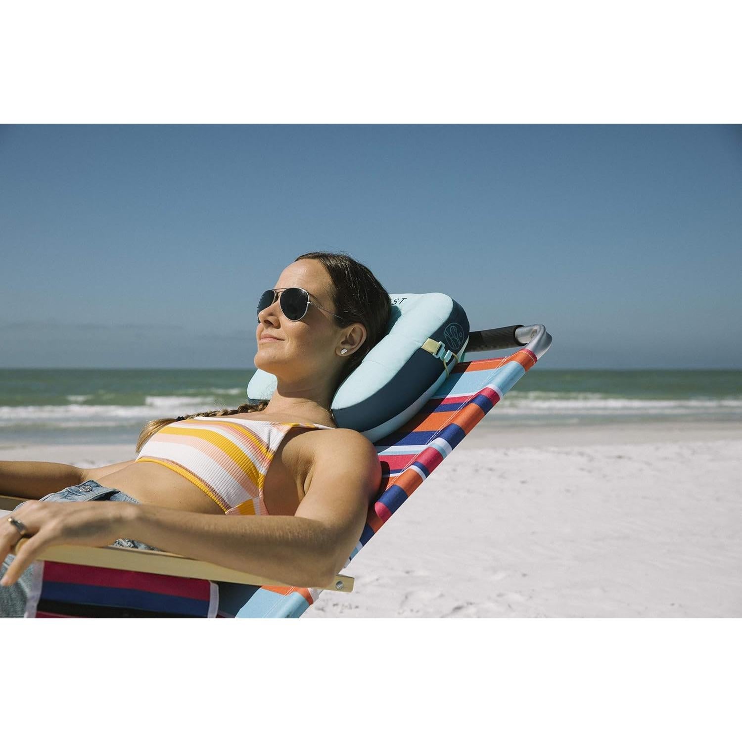 Ballast Beach Pillow – Comfy, Durable & Compact, Stays Put on Windy Beaches with Patented Sand Pouch, Inflatable Pillow for Beaches, Pools, Camping, Festivals and Travel (Island Paradise)