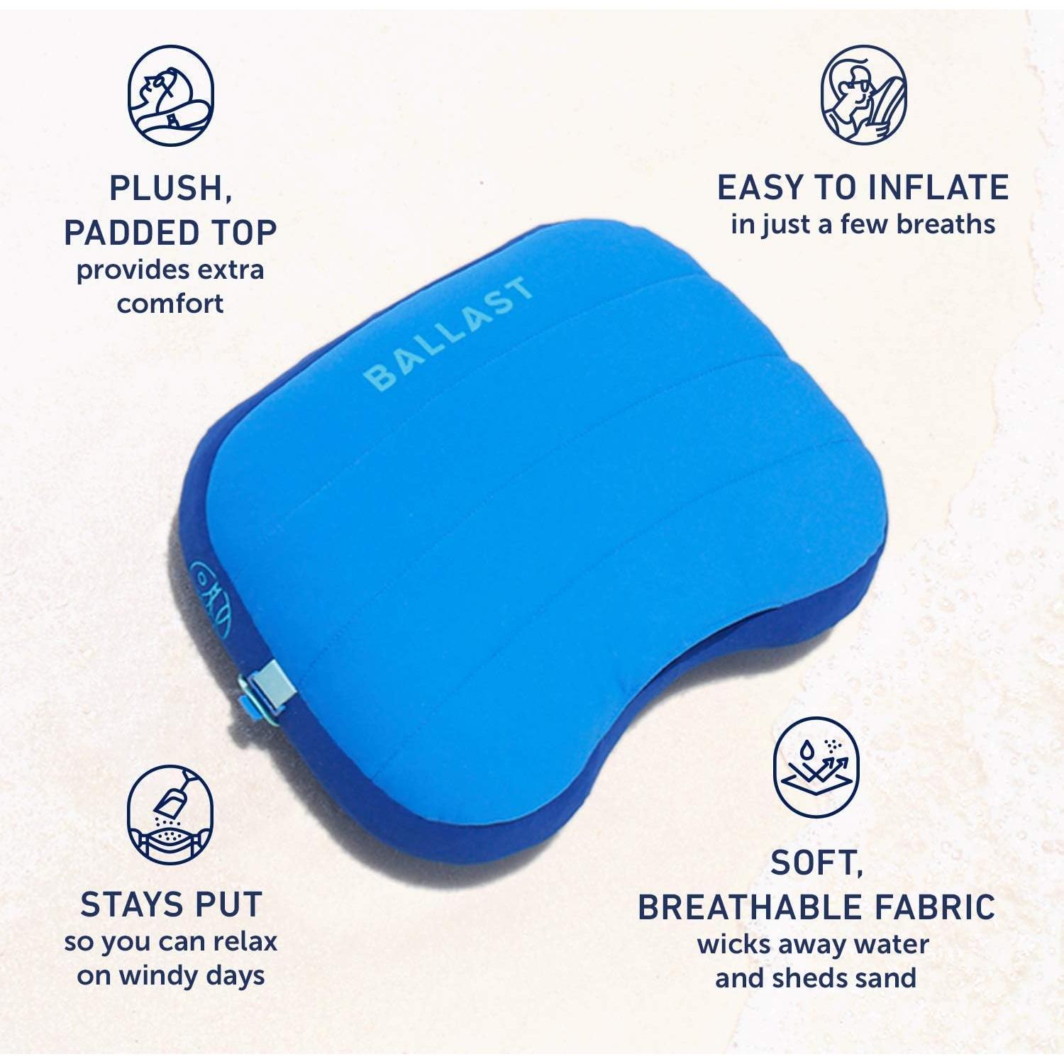 Ballast Beach Pillow – Comfy, Durable & Compact, Stays Put on Windy Beaches with Patented Sand Pouch, Inflatable Pillow for Beaches, Pools, Camping, Festivals and Travel (Island Paradise)