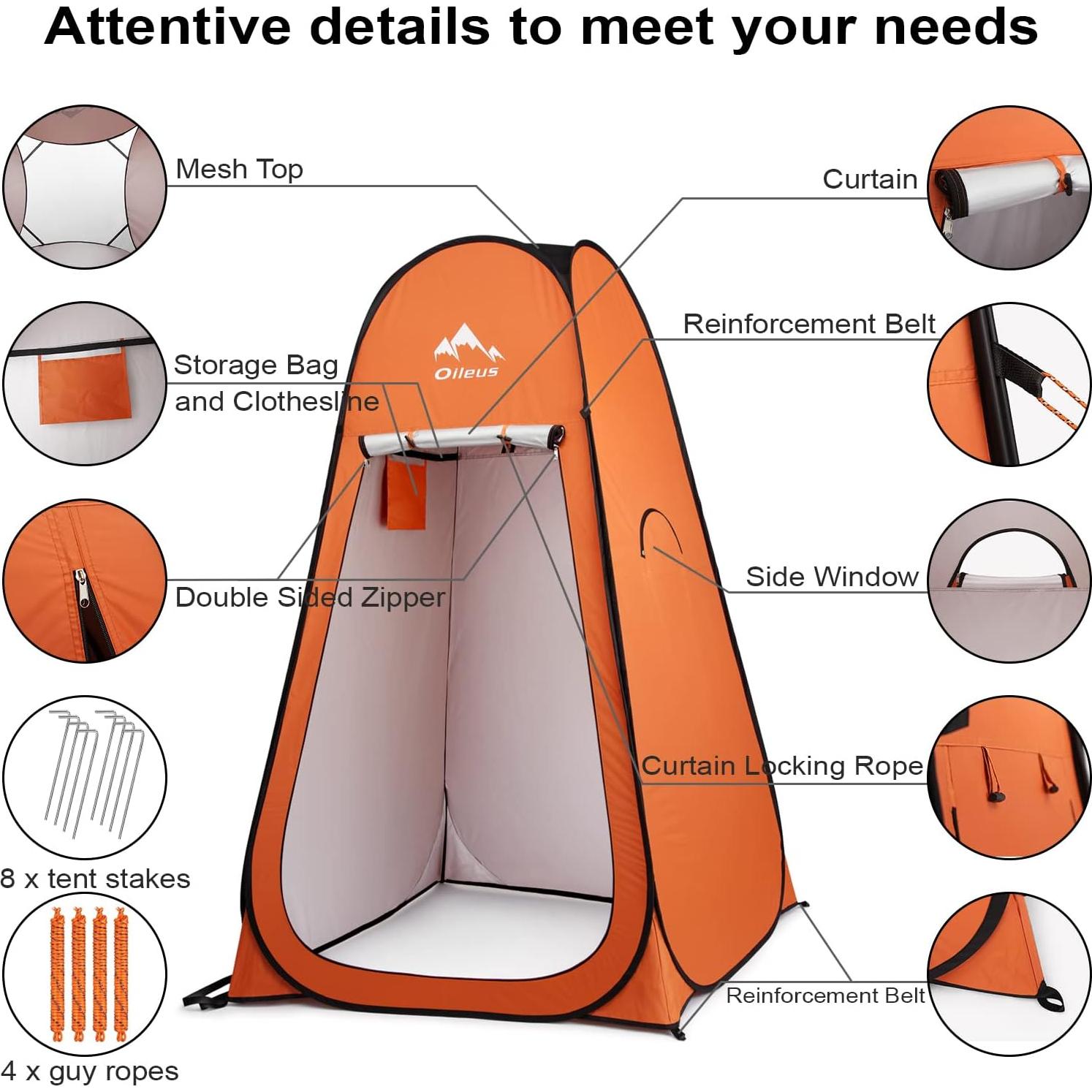 Tienda de Privacidad Pop Up Oileus Naranja 190.5 cm - Camping