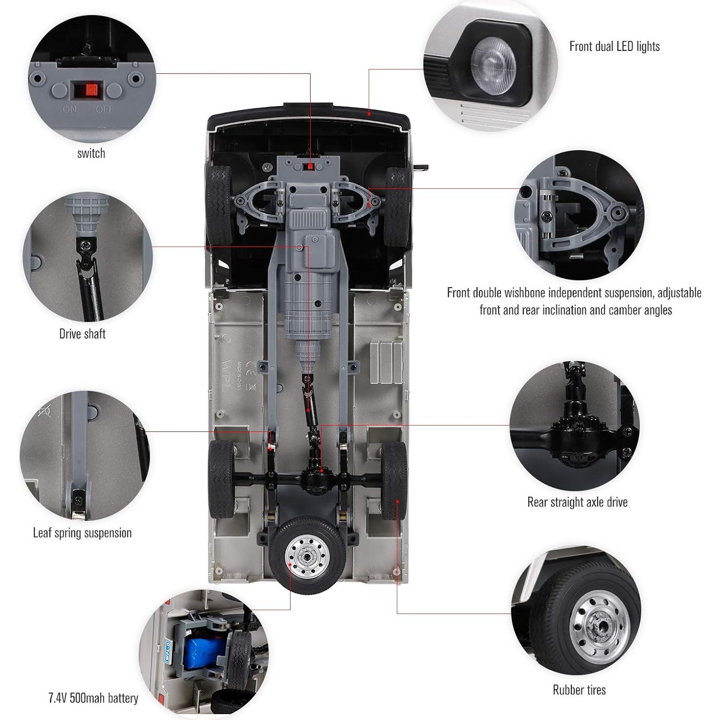 GoolRC Coche RC WPL D12 1/10 20 km/h LED 3 Baterías