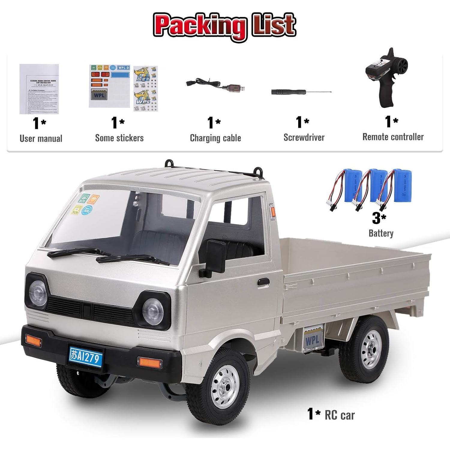 GoolRC Coche RC WPL D12 1/10 20 km/h LED 3 Baterías