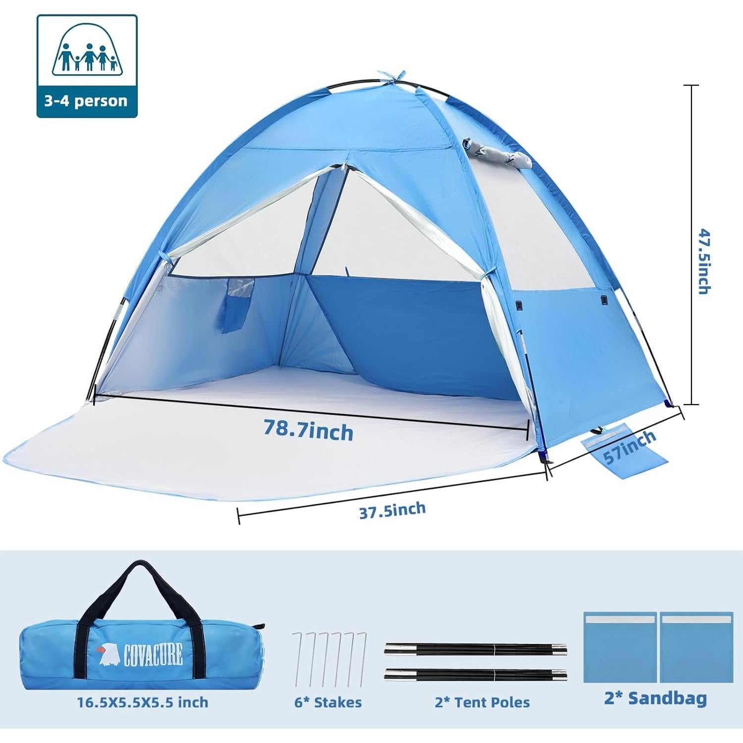 Carpa de Playa COVACURE BBT-01 para 3-4 Personas, UV 50+