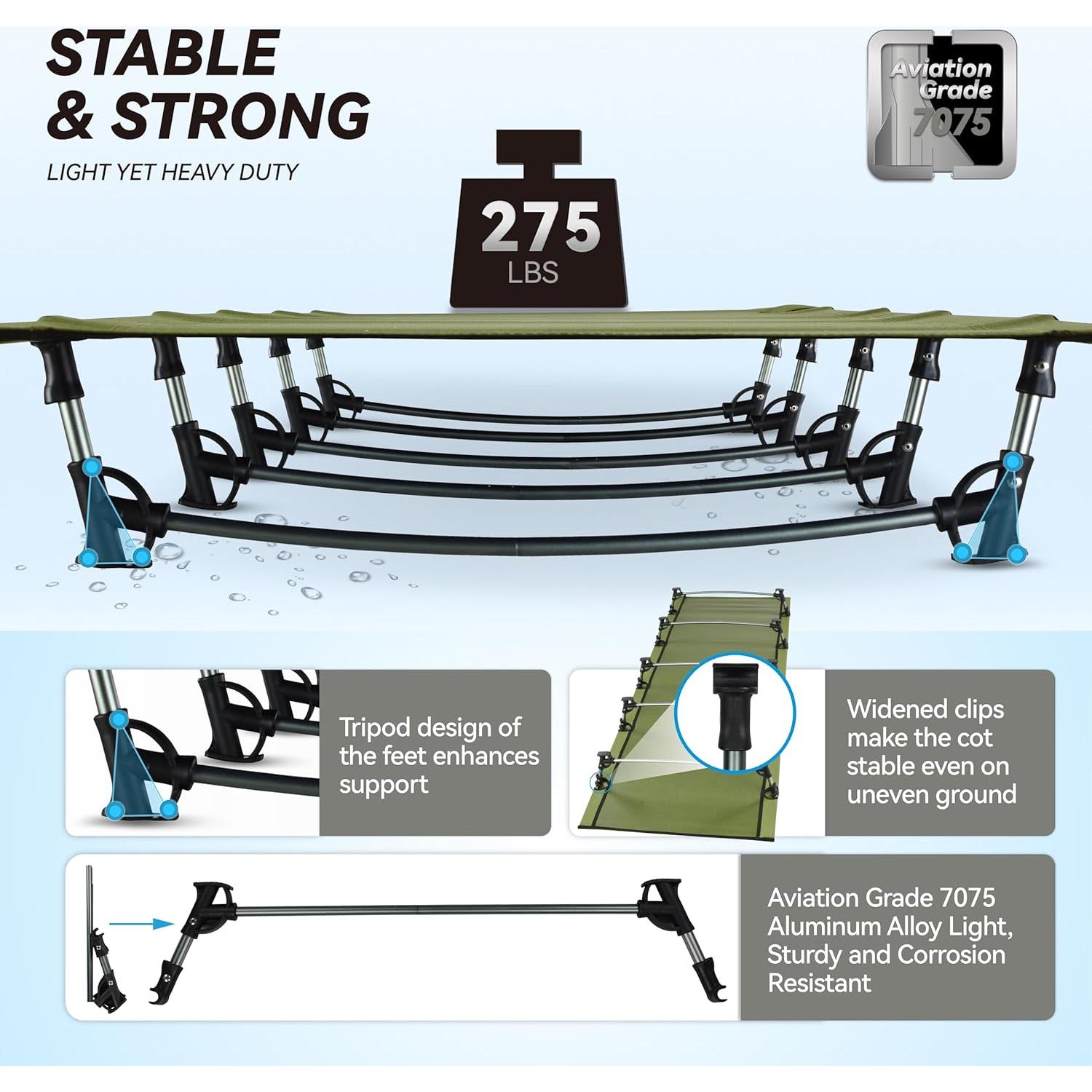 Ultralight Folding Tent Camping Cot Bed, Portable Compact for Outdoor Travel, Base Camp, Hiking, Mountaineering, Lightweight Backpacking (Army Green)