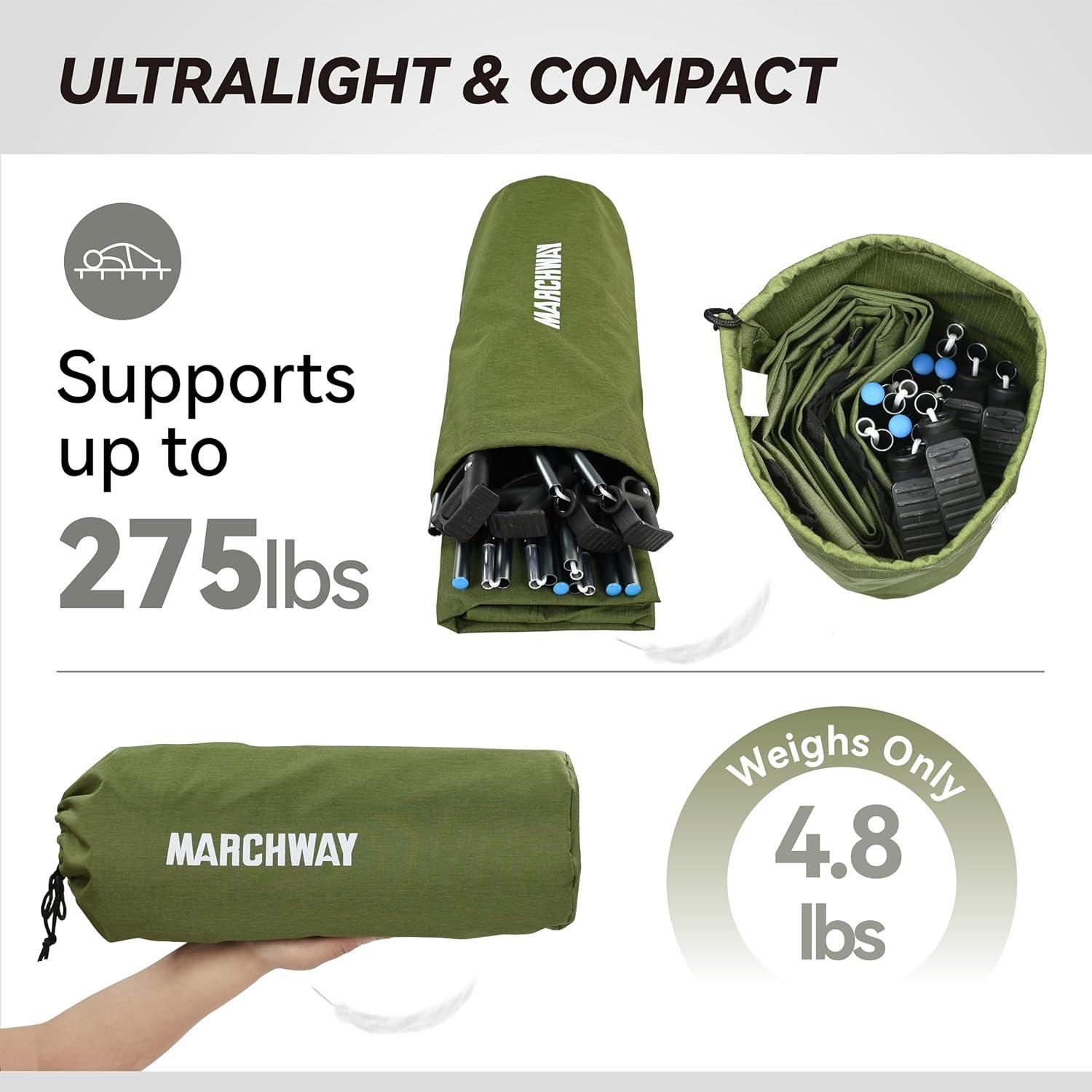 Ultralight Folding Tent Camping Cot Bed, Portable Compact for Outdoor Travel, Base Camp, Hiking, Mountaineering, Lightweight Backpacking (Army Green)