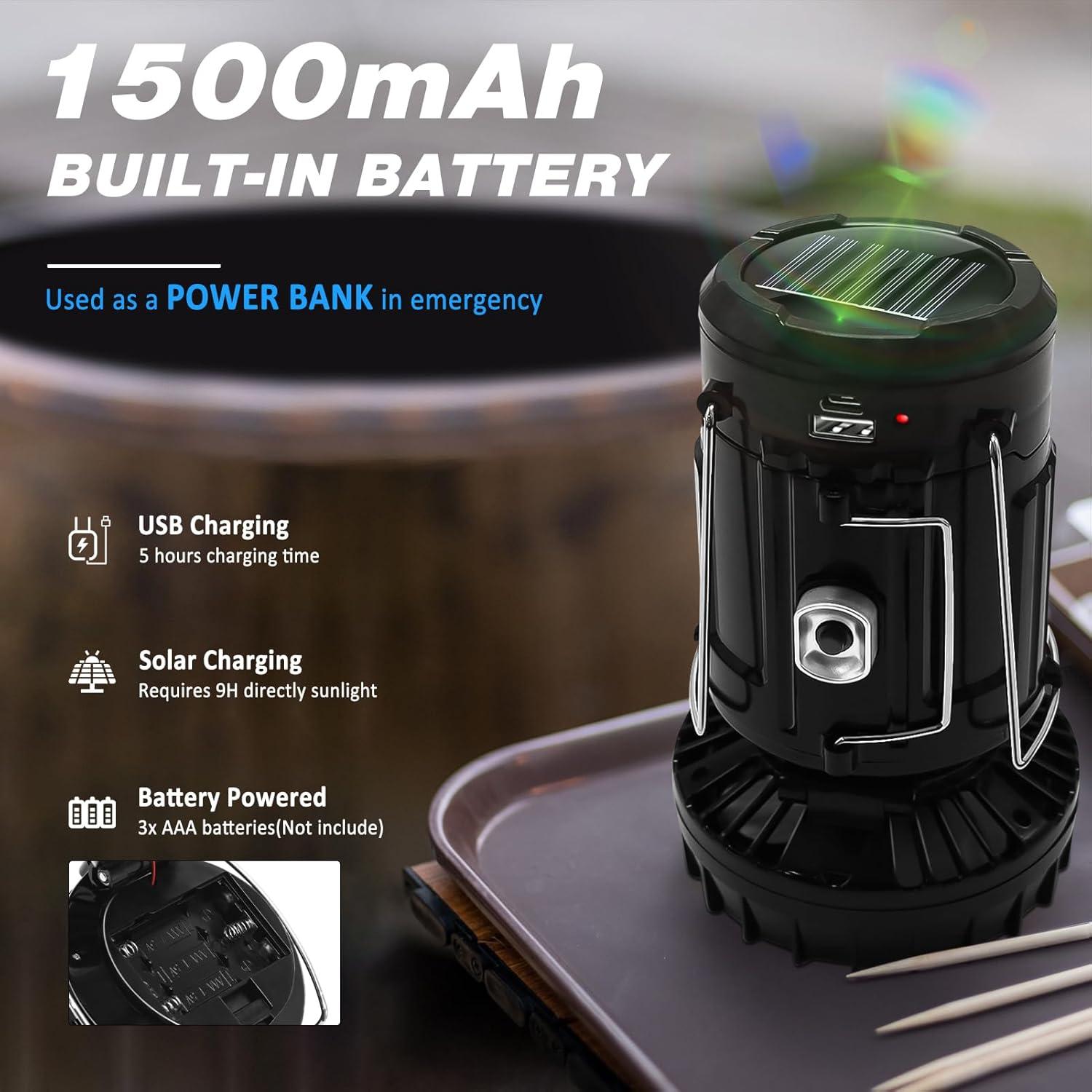 Ventilador Solar y Linterna Plegable DIBMS 1500mAh 2 en 1