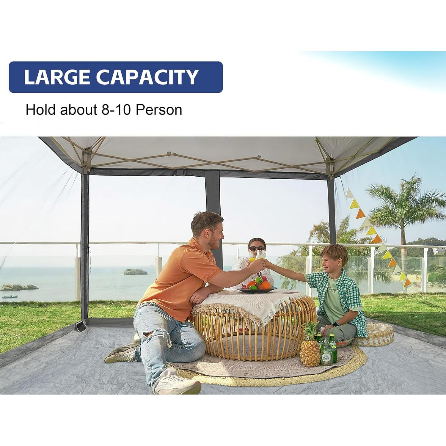 Canopy Universal Mosquito Netting Tent, Converts 10'x10' Canopy Gazebo into Camping Inner Tent, Screen House Camping Cube with Full PE Floors for Patio, Outdoor, Garden and Backyard.(Black)