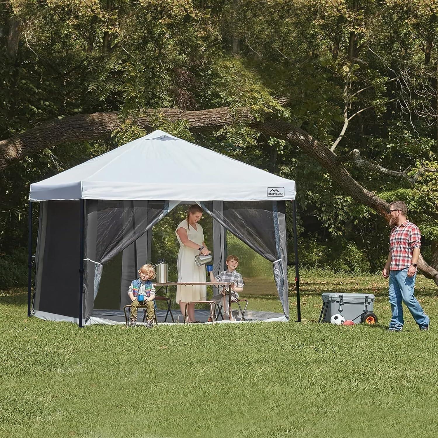 Canopy Universal Mosquito Netting Tent, Converts 10'x10' Canopy Gazebo into Camping Inner Tent, Screen House Camping Cube with Full PE Floors for Patio, Outdoor, Garden and Backyard.(Black)