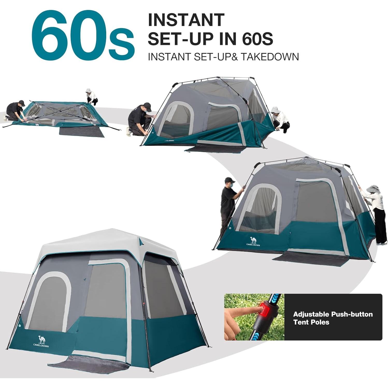 Tienda de Camping Instantánea CAMEL CROWN 4 Personas Rojo Púrpura