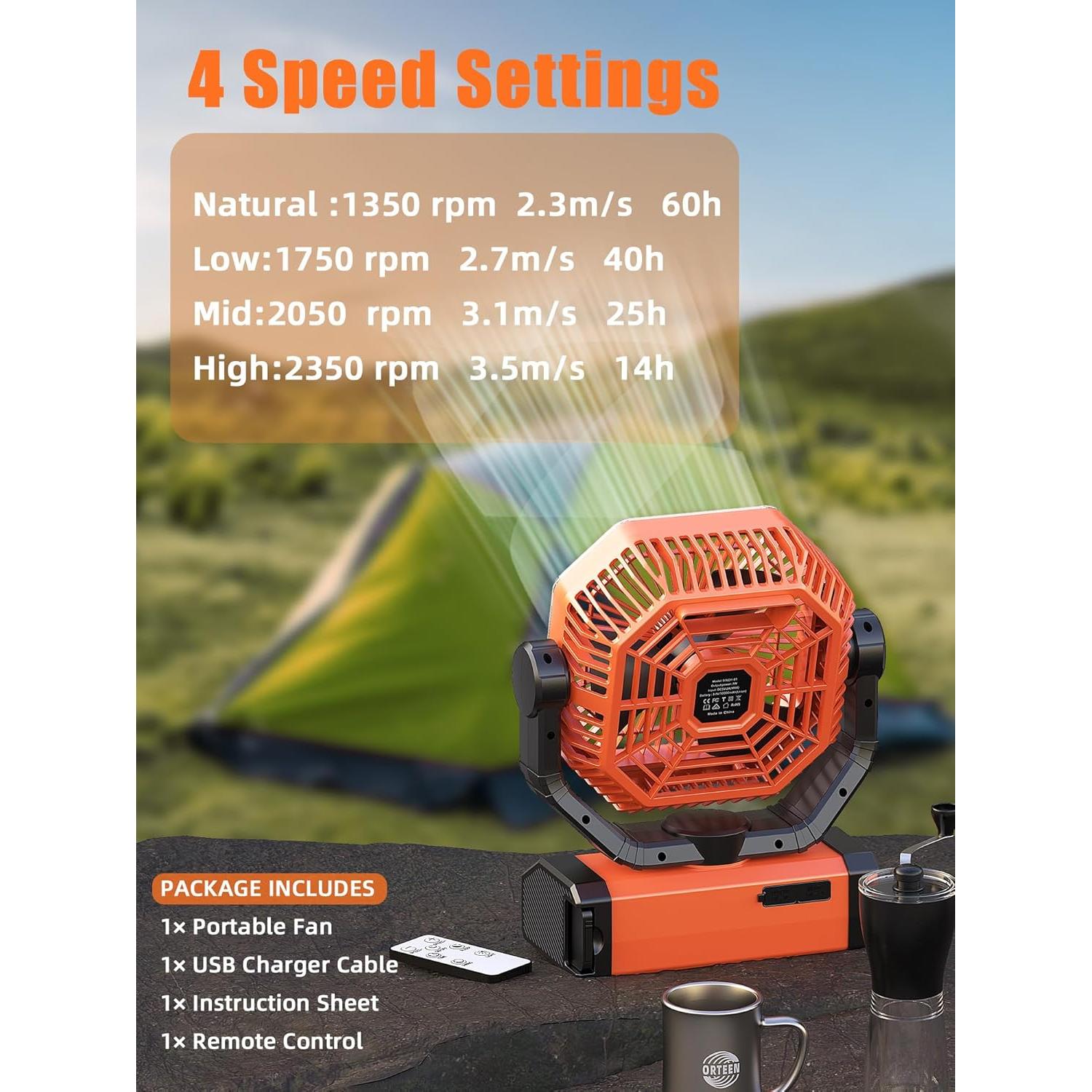 Ventilador a Batería Orteen 9" Recargable 20000mAh Control Remoto