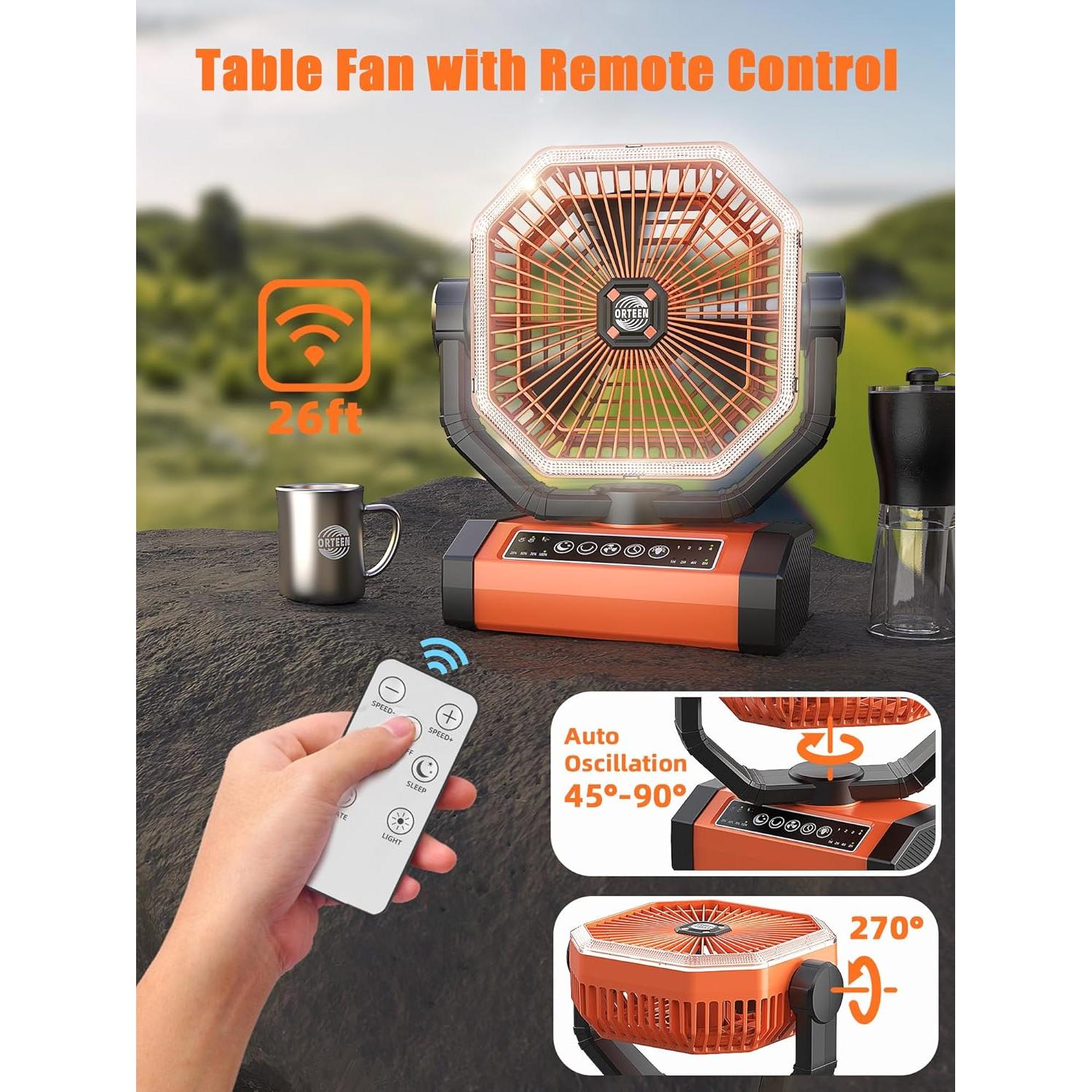 Ventilador a Batería Orteen 9" Recargable 20000mAh Control Remoto