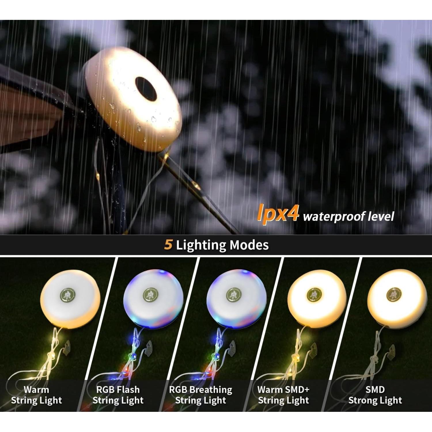 Luces de Cuerda para Camping DEALLITE 10m Impermeables 8 Modos