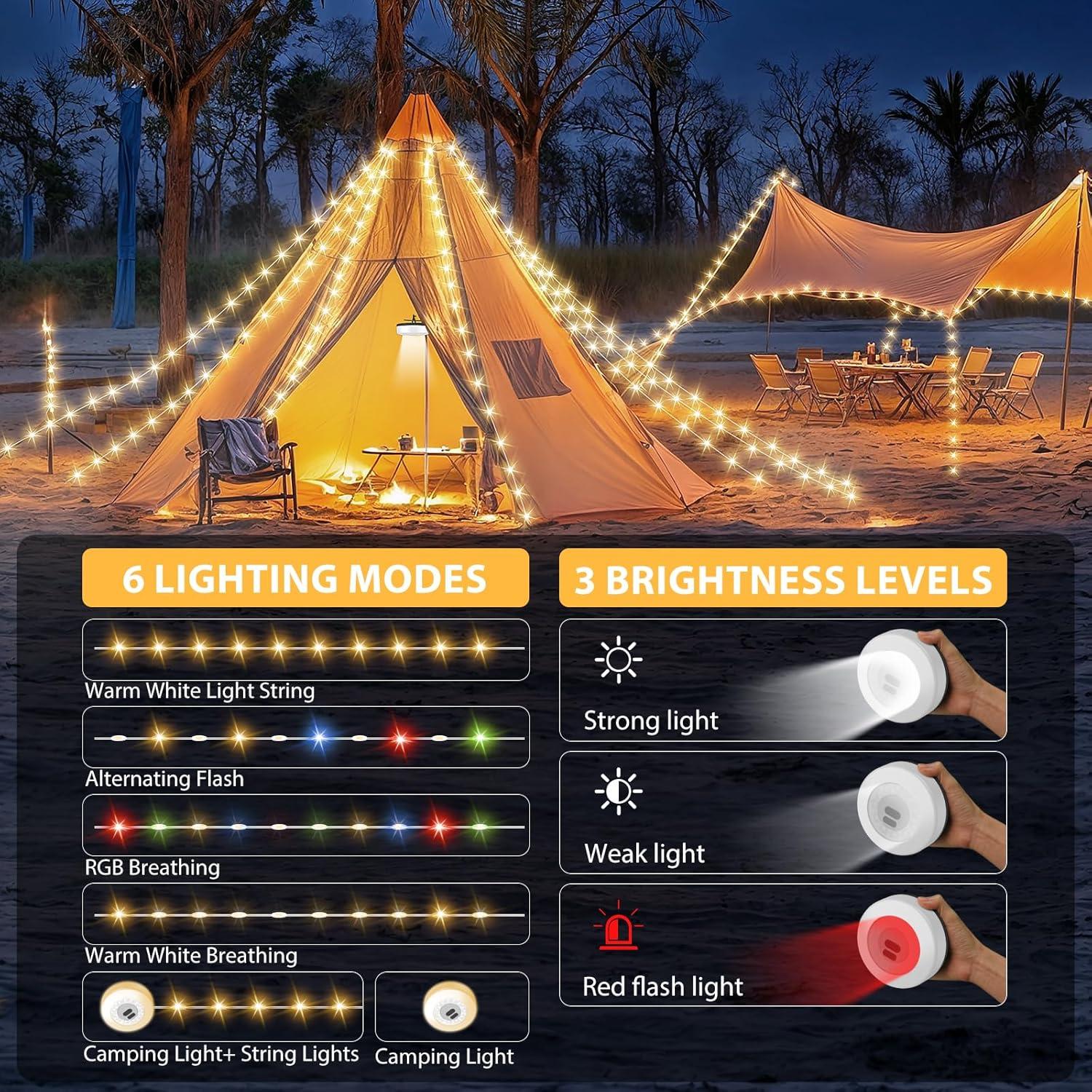 Luces de Camping Recargables UGDLUCK 10m 9 Modos IP4
