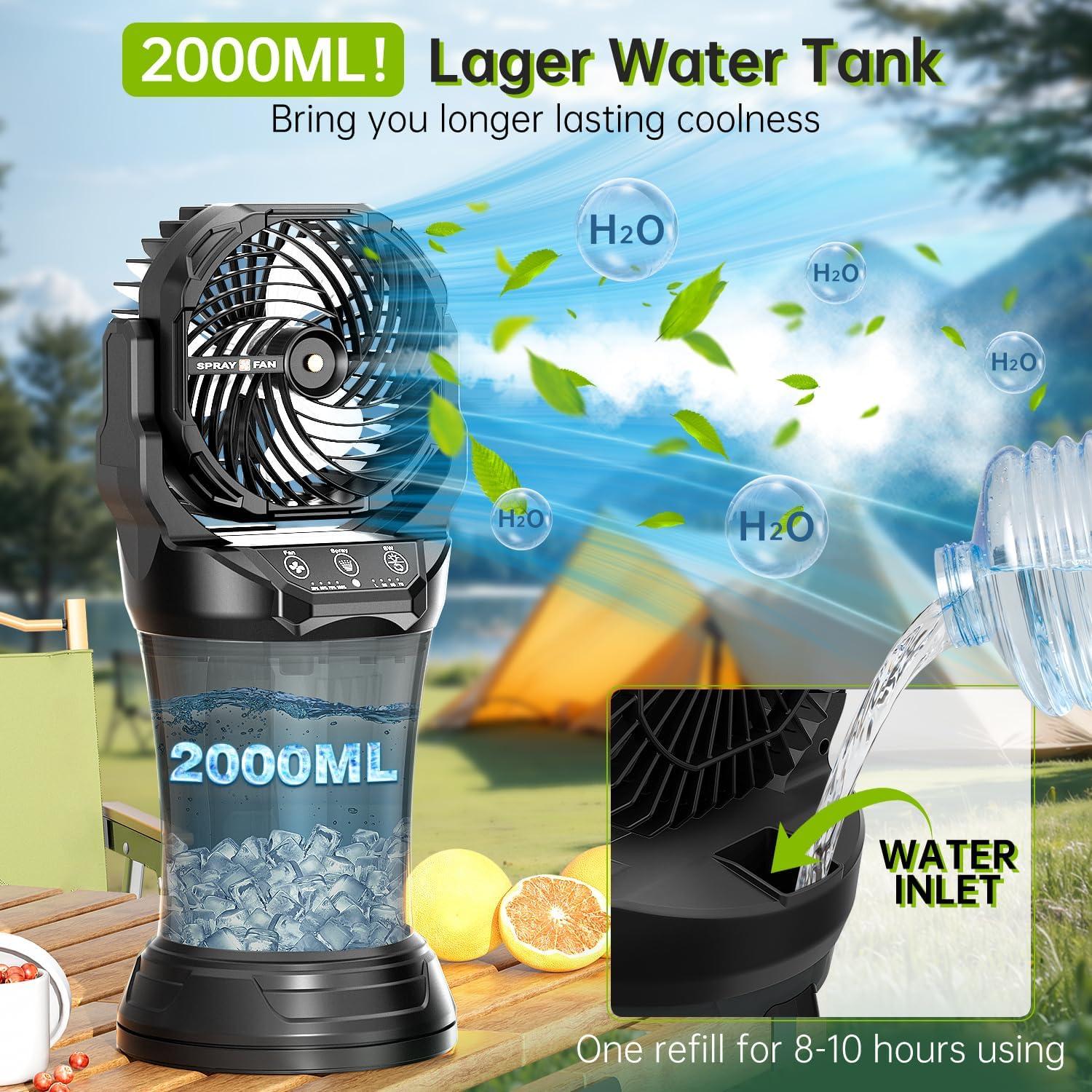 Ventilador Portátil JINLICTE 30000mAh con Rocío y Luz RGB