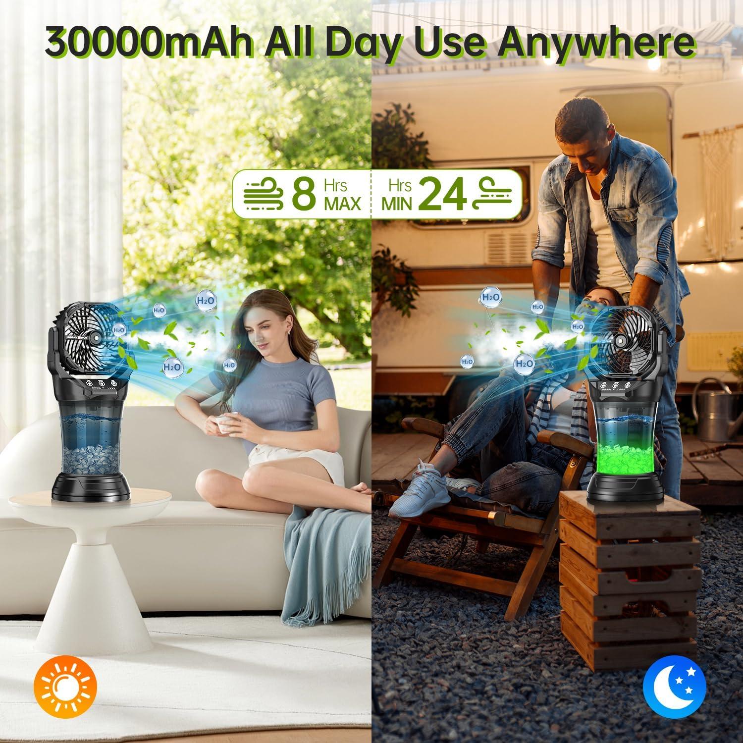 Ventilador Portátil JINLICTE 30000mAh con Rocío y Luz RGB