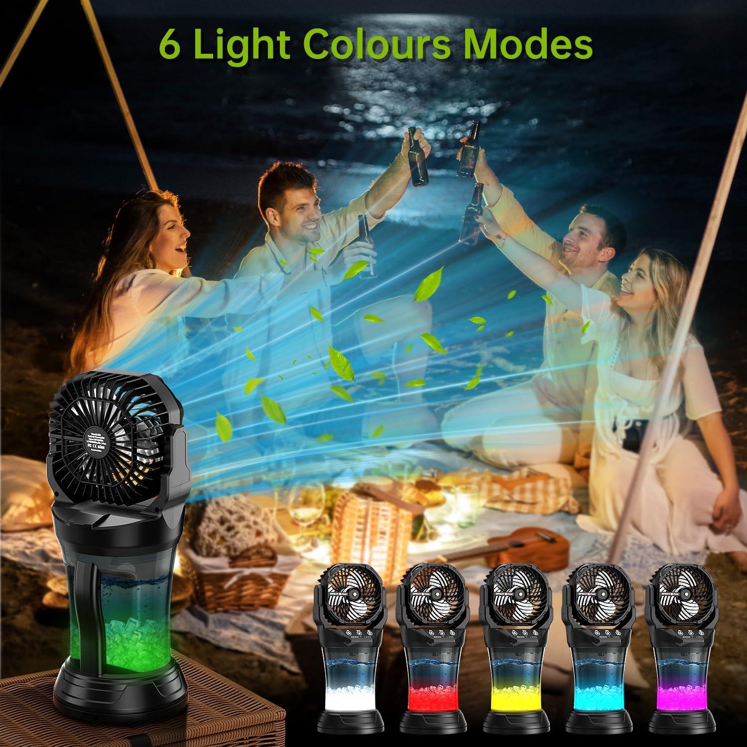 Ventilador Portátil JINLICTE 30000mAh con Rocío y Luz RGB